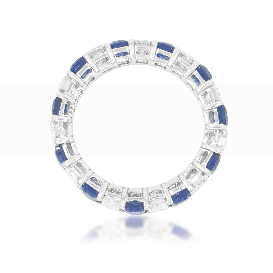 14K White Gold Emerald Cut Diamond & Sapphire Eternity Ring (Size 7) Rings