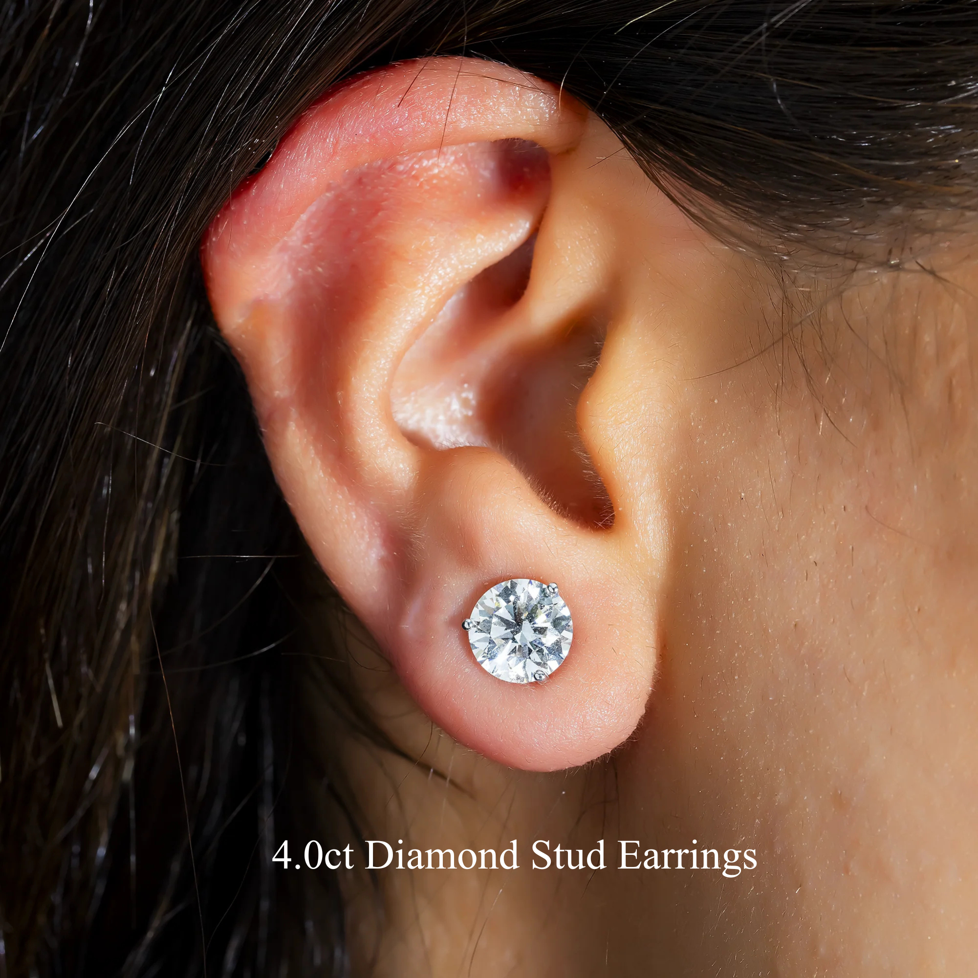 Choose Your Size - 14K White Gold Solitaire Round Diamond Stud Earrings (1.0ct-10ct total)