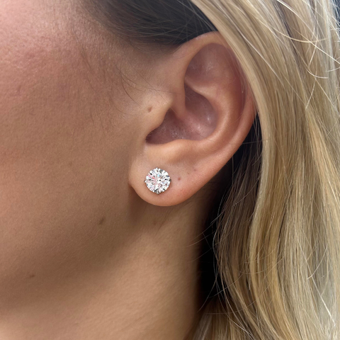 14K Gold Solitaire Round Diamond Stud Earrings 4.0ctw