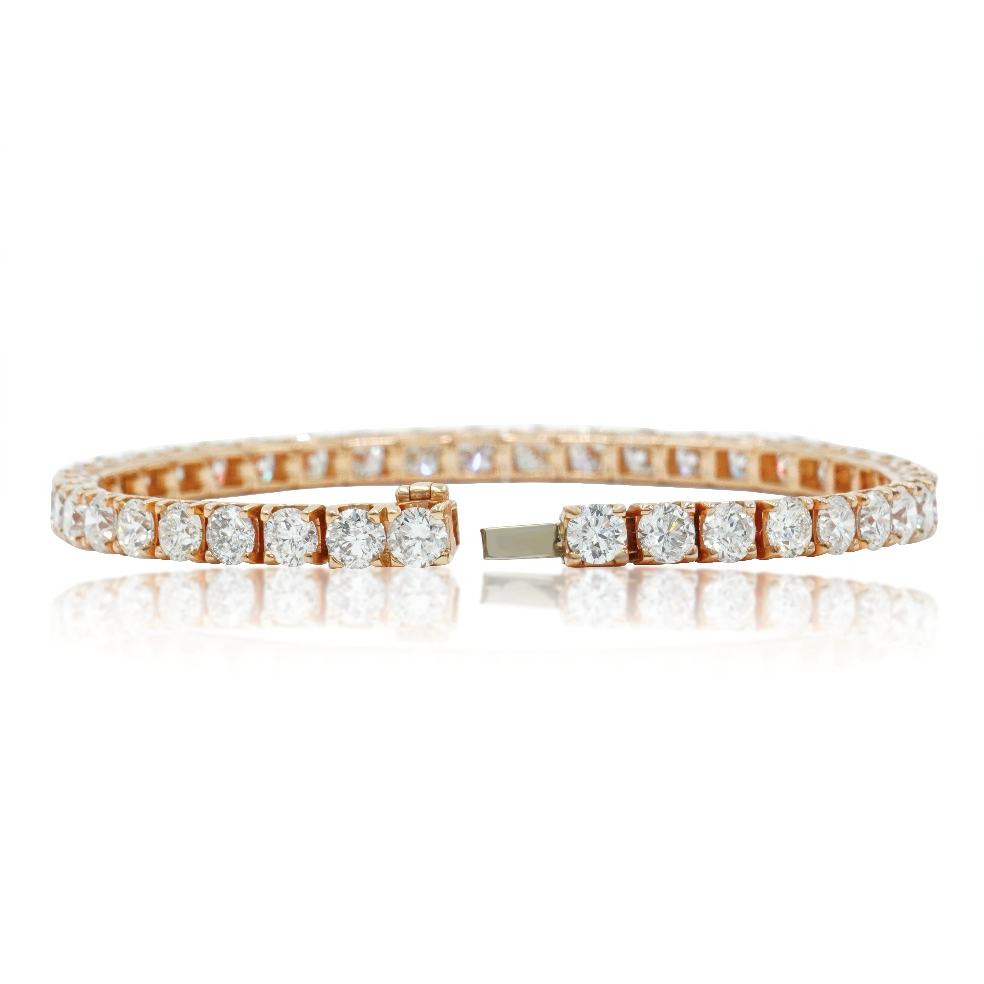 18K Rose Gold Round Diamond Tennis Bracelet 16.40Ct Bracelets