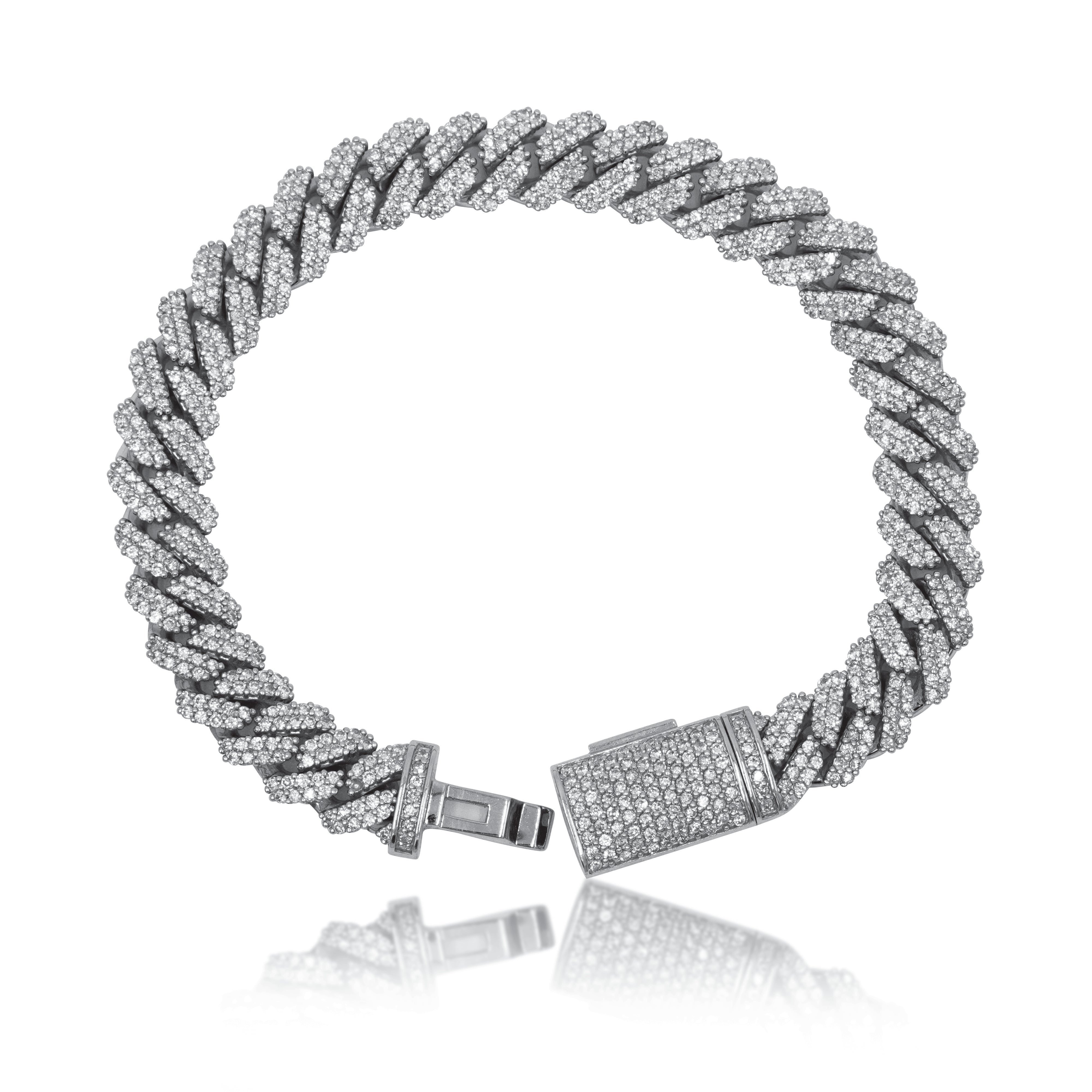 14K White Gold 10Mm Round Diamond Cuban Link Bracelet 7.0Ct Bracelets