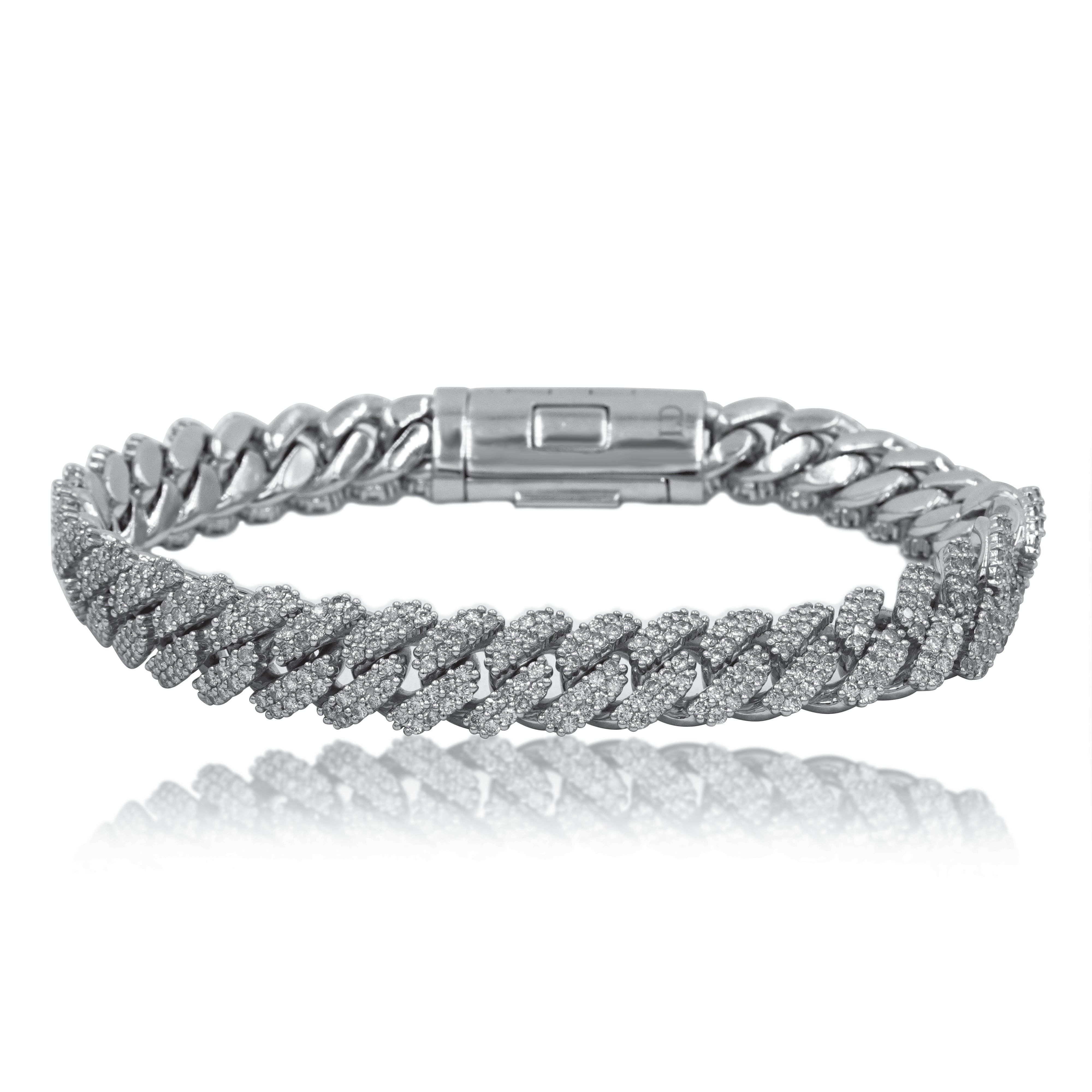 14K White Gold 10Mm Round Diamond Cuban Link Bracelet 7.0Ct Bracelets