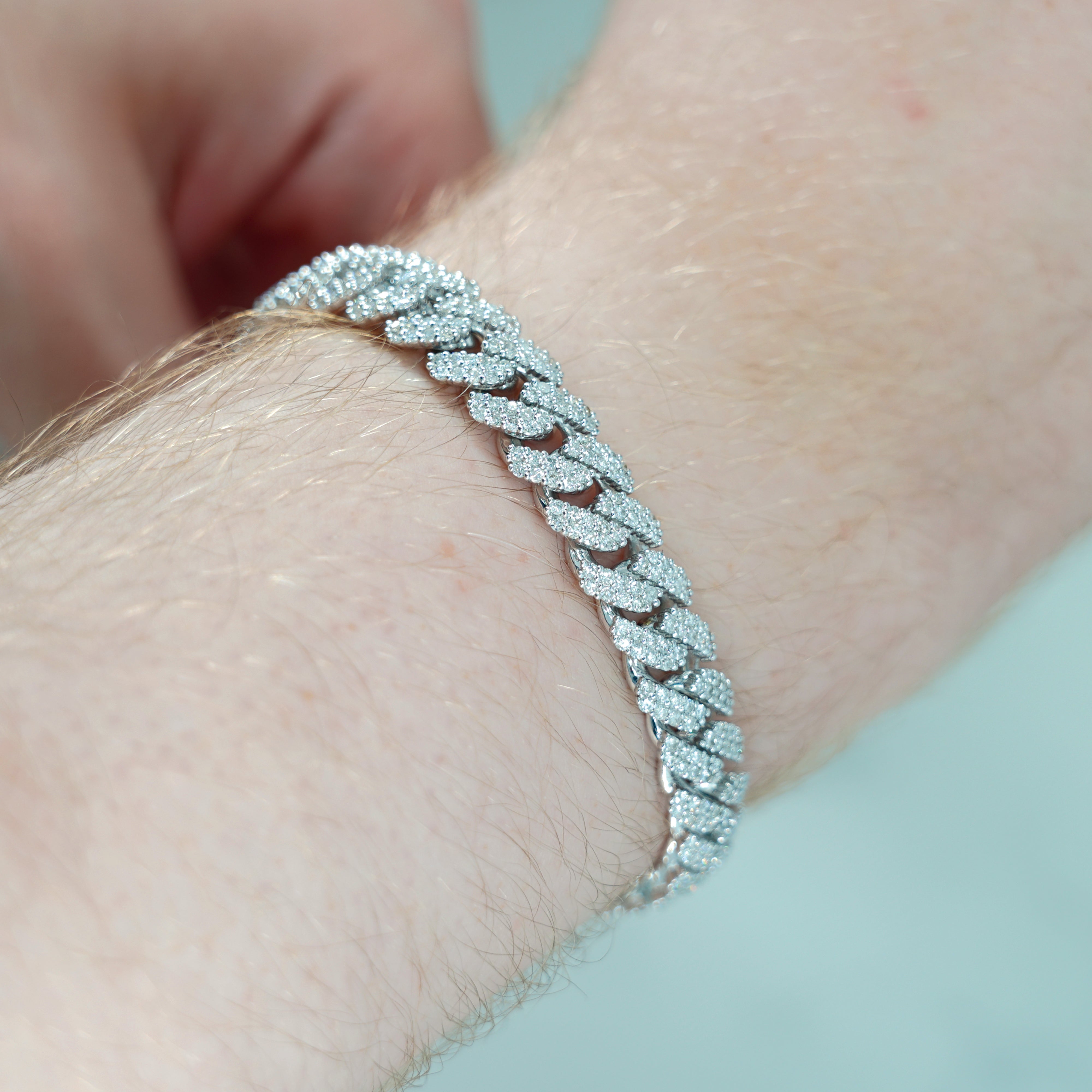 14K White Gold 10Mm Round Diamond Cuban Link Bracelet 7.0Ct Bracelets