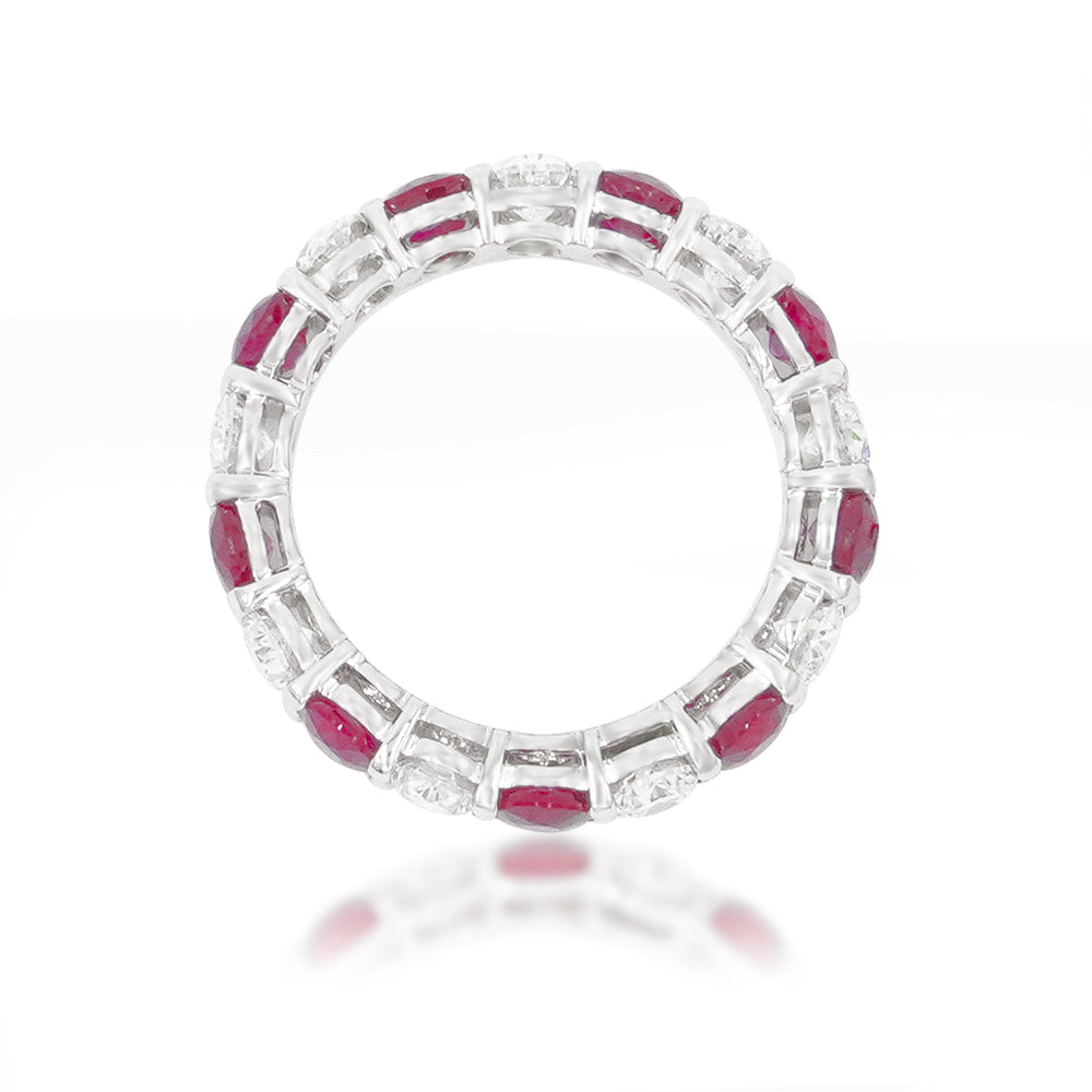 14K White Gold Oval Cut Diamond & Ruby Eternity Ring (Size 5.75) Rings