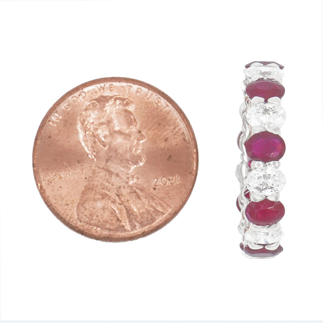 14K White Gold Oval Cut Diamond & Ruby Eternity Ring (Size 5.75) Rings