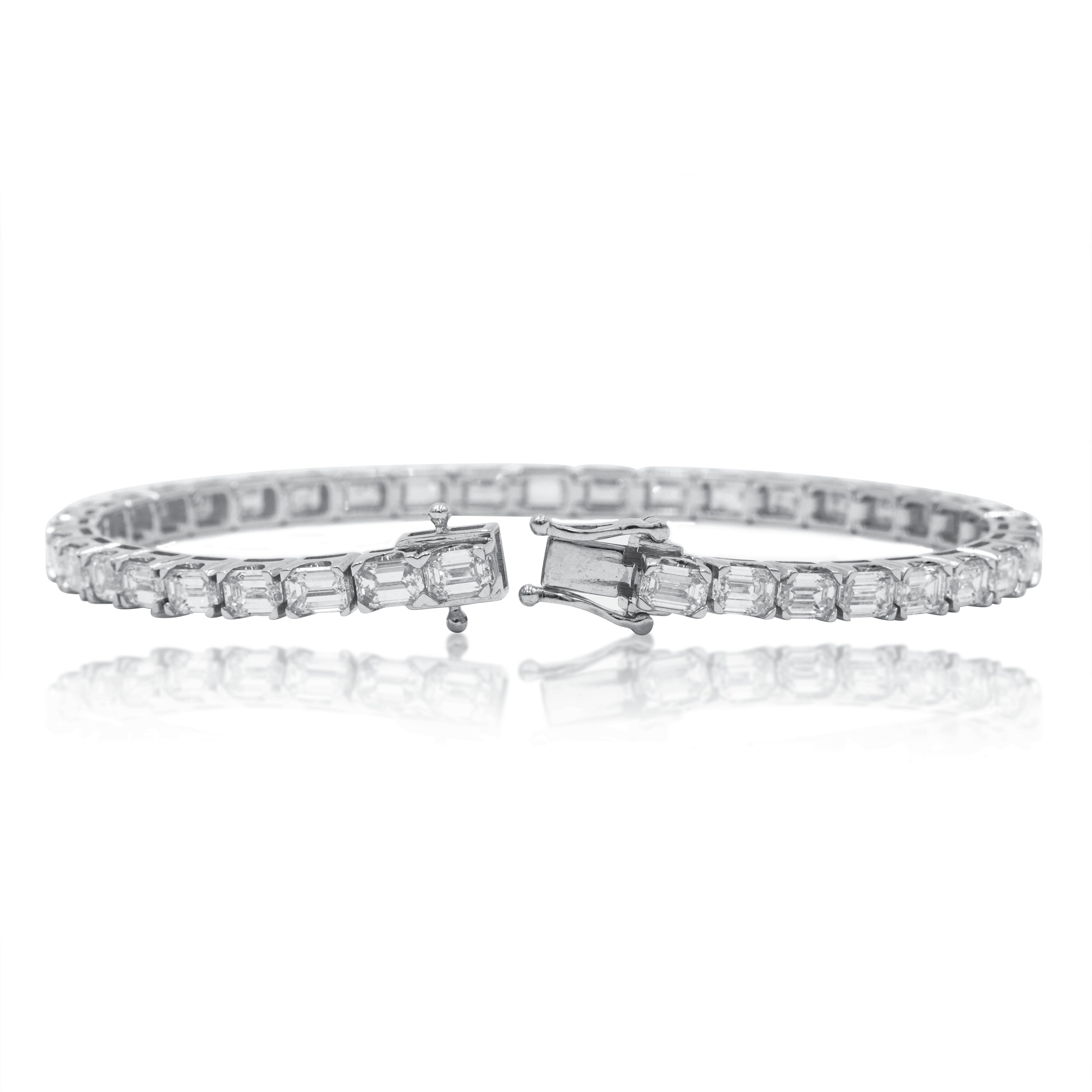 14K White Gold Emerald Cut Diamond Tennis Bracelet 12.62Ct Bracelets