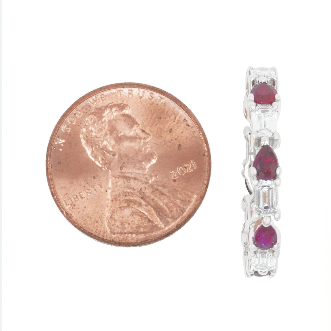 14K White Gold Emerald Cut Diamond & Pear Ruby Eternity Ring Rings