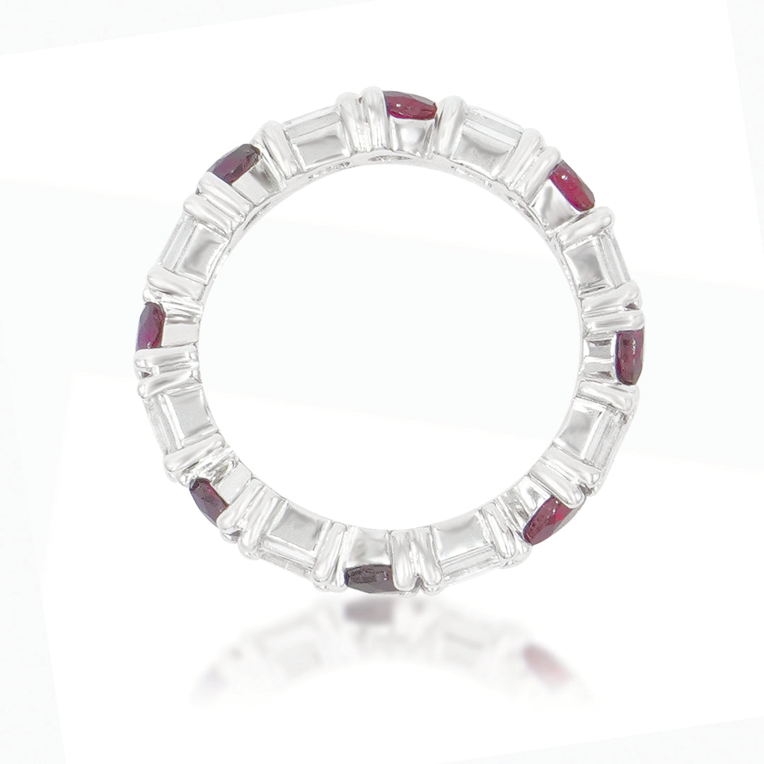 14K White Gold Emerald Cut Diamond & Pear Ruby Eternity Ring Rings