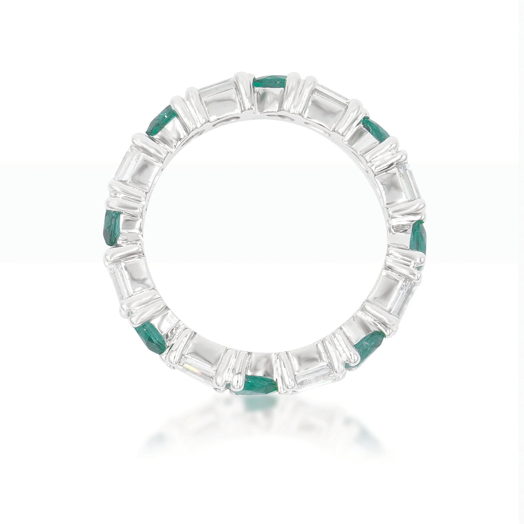 14K White Gold Emerald Cut Diamond & Pear Eternity Ring Rings
