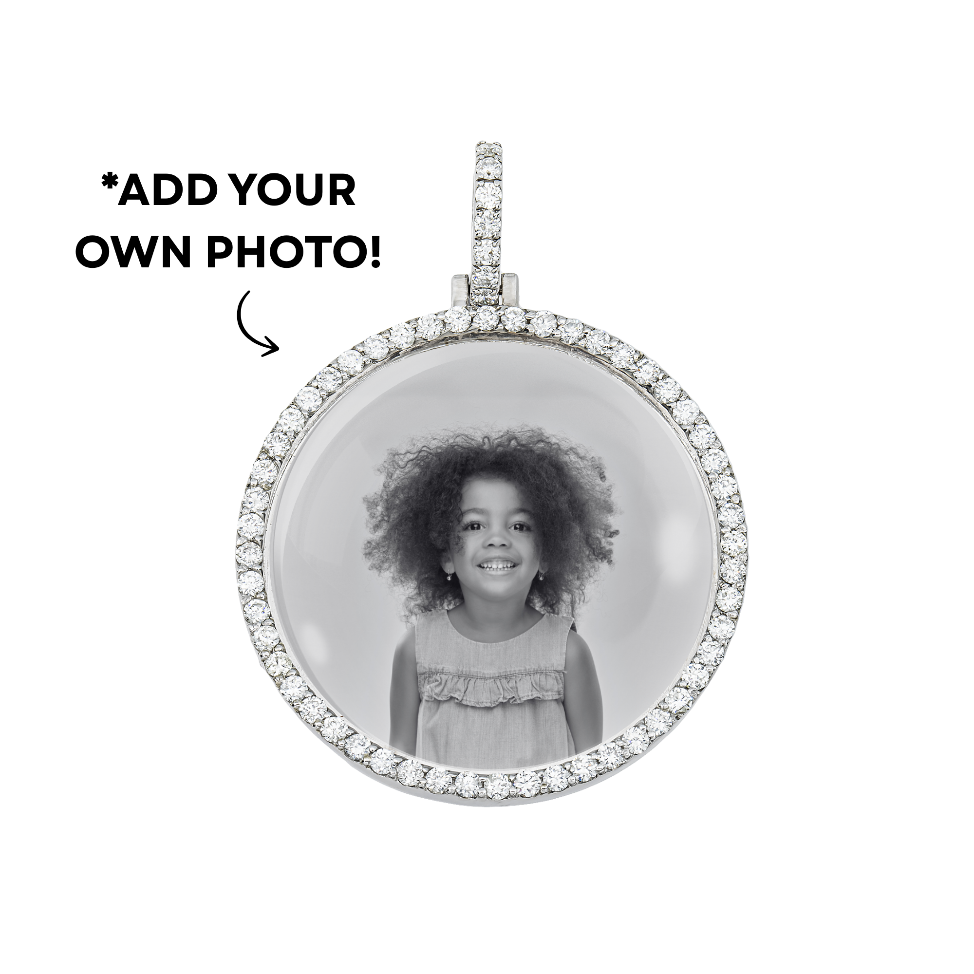 Add Your Own Photo 1.5" - Solid 14K White Gold Diamond Picture Pendant 2.40ct