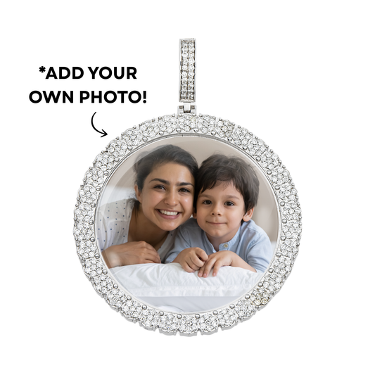Add Your Own Photo 2"- Solid 14K White Gold Round Cluster Diamond Picture Pendant 2.65ct