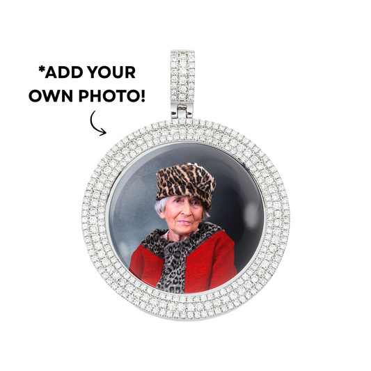 Add Your Own Photo 1.5" - 14K White Gold Triple Row Diamond Picture Pendant 3.20ct