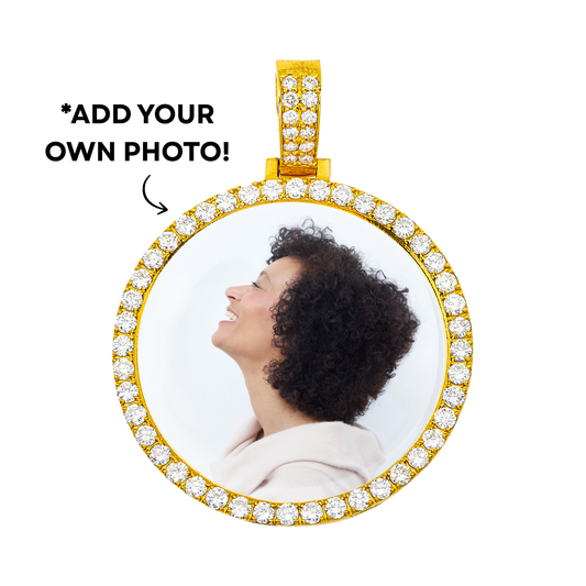 Add Your Own Photo 2"- Solid 14K Yellow Gold Diamond Picture Pendant 5.50ct
