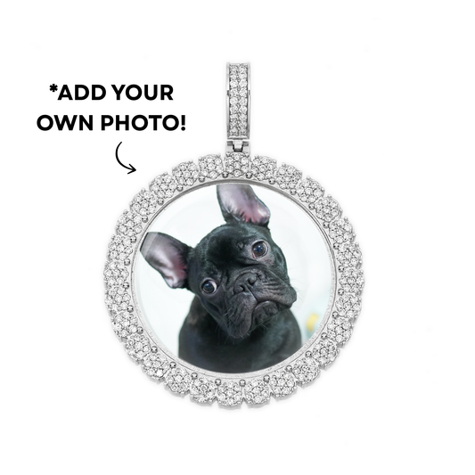 Add Your Own Photo 1.5" - Solid 14K White Gold Round Cluster Diamond Picture Pendant 2.20ct