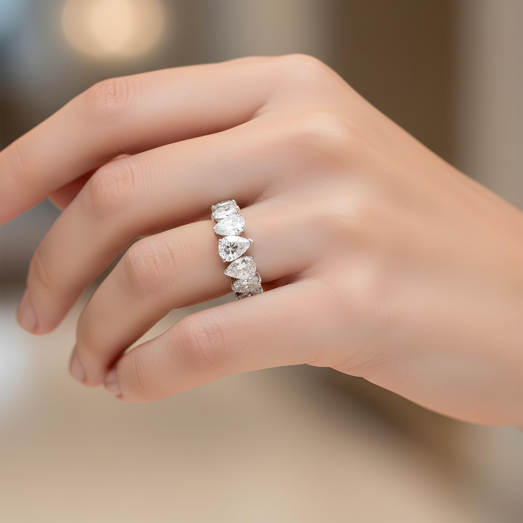 14K White Gold Pear Cut Diamond Eternity Ring 9.52ct (size 8.5)