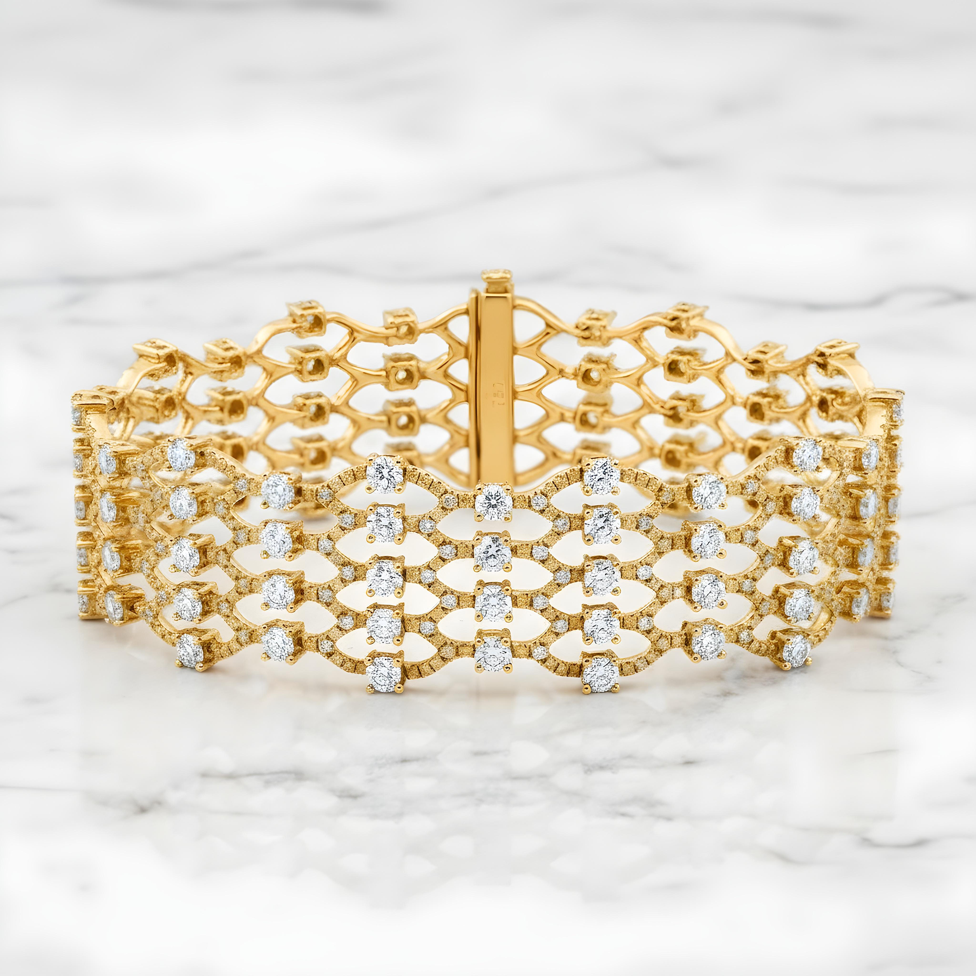 18K White Gold Five Row Round Diamond Bangle Bracelet 10.88ct