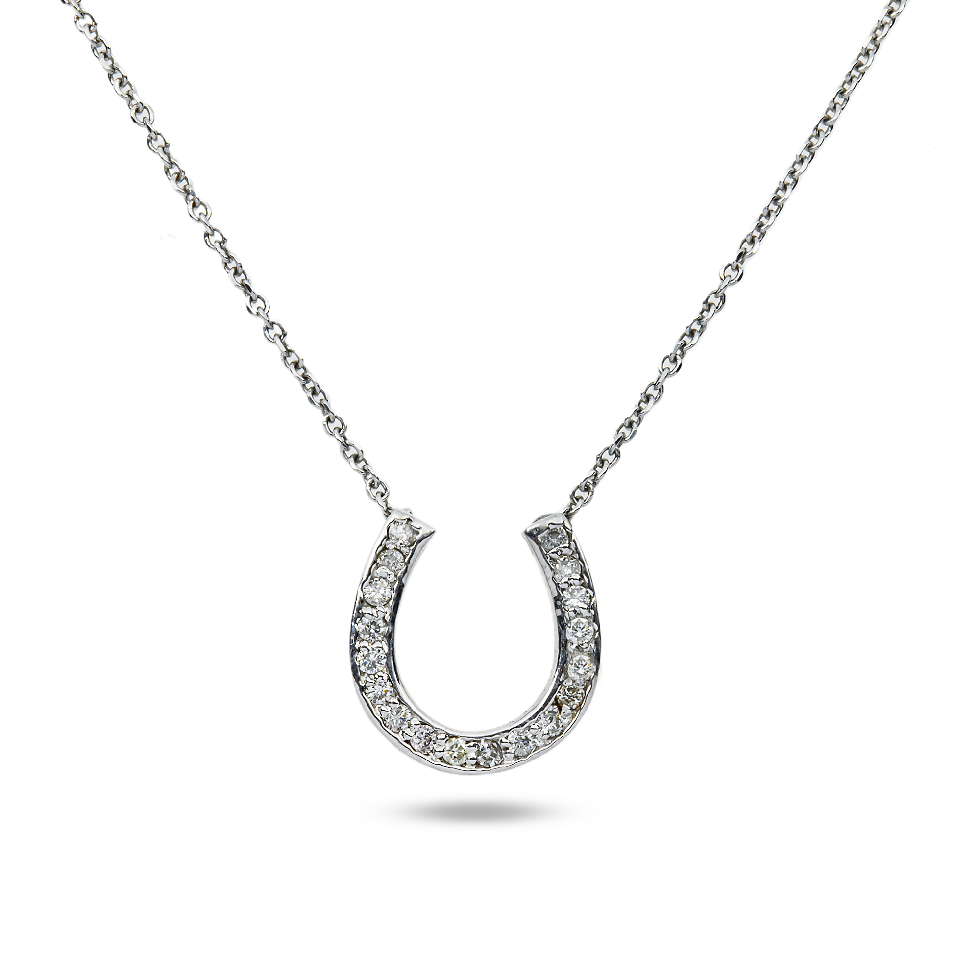 14K White Gold Round Diamond Horseshoe Pendant Necklace 0.45ct