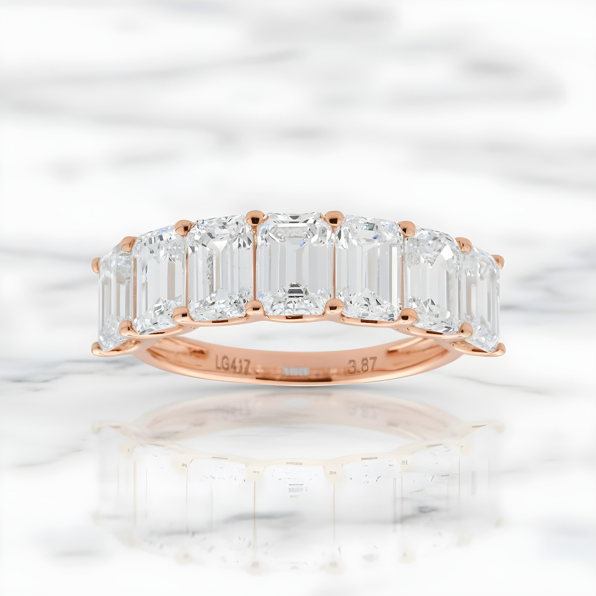 White Gold Emerald Cut Diamond Half Eternity Ring 3.87ct