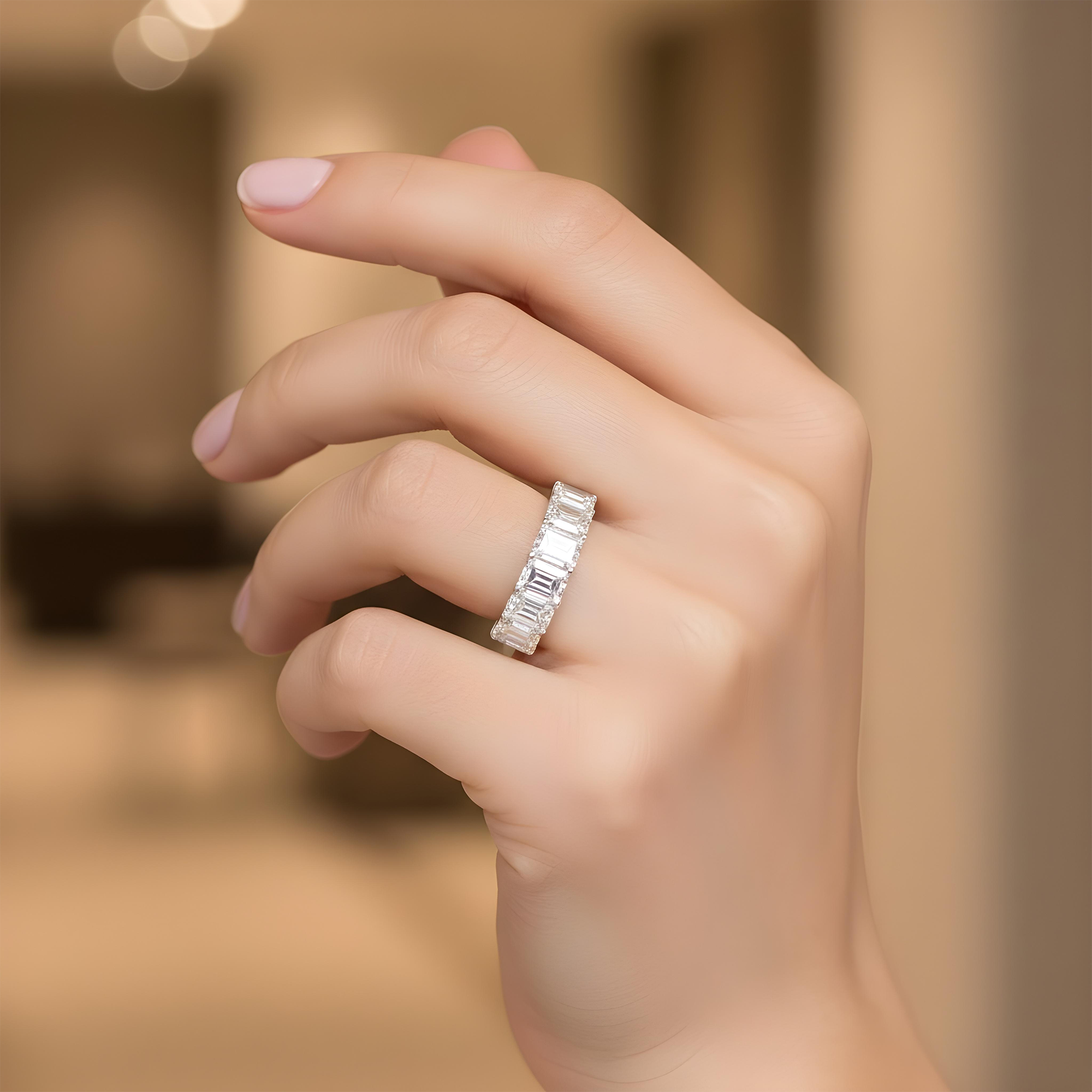 White Gold Emerald Cut Diamond Half Eternity Ring 3.87ct