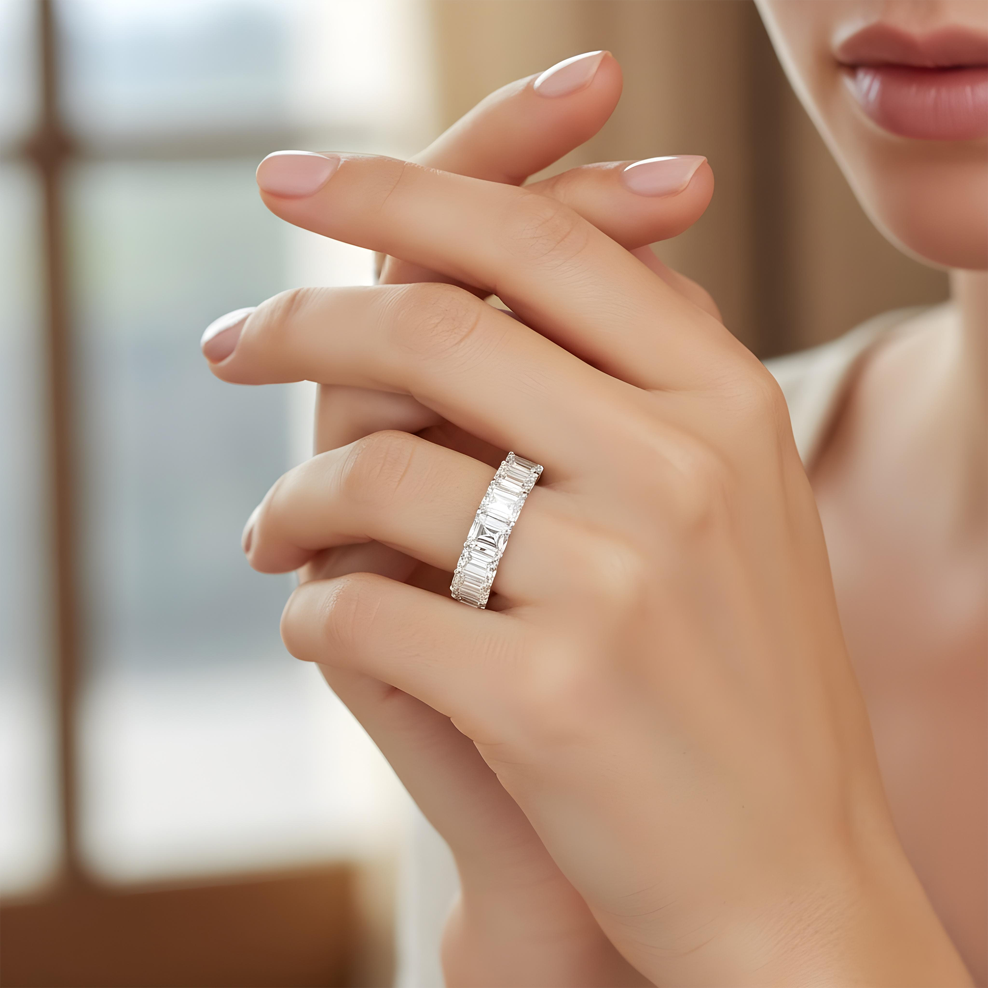 White Gold Emerald Cut Diamond Half Eternity Ring 3.87ct