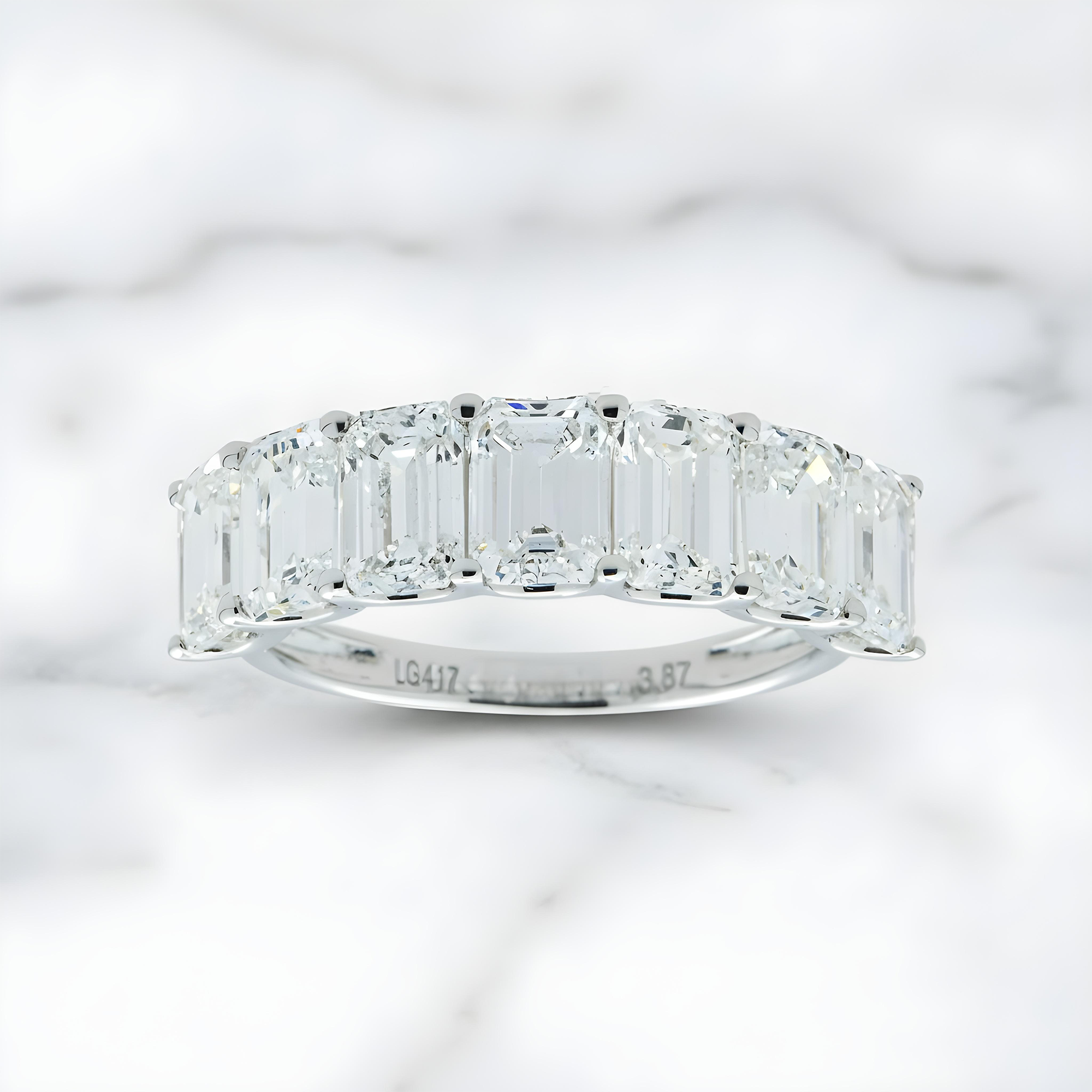 White Gold Emerald Cut Diamond Half Eternity Ring 3.87ct