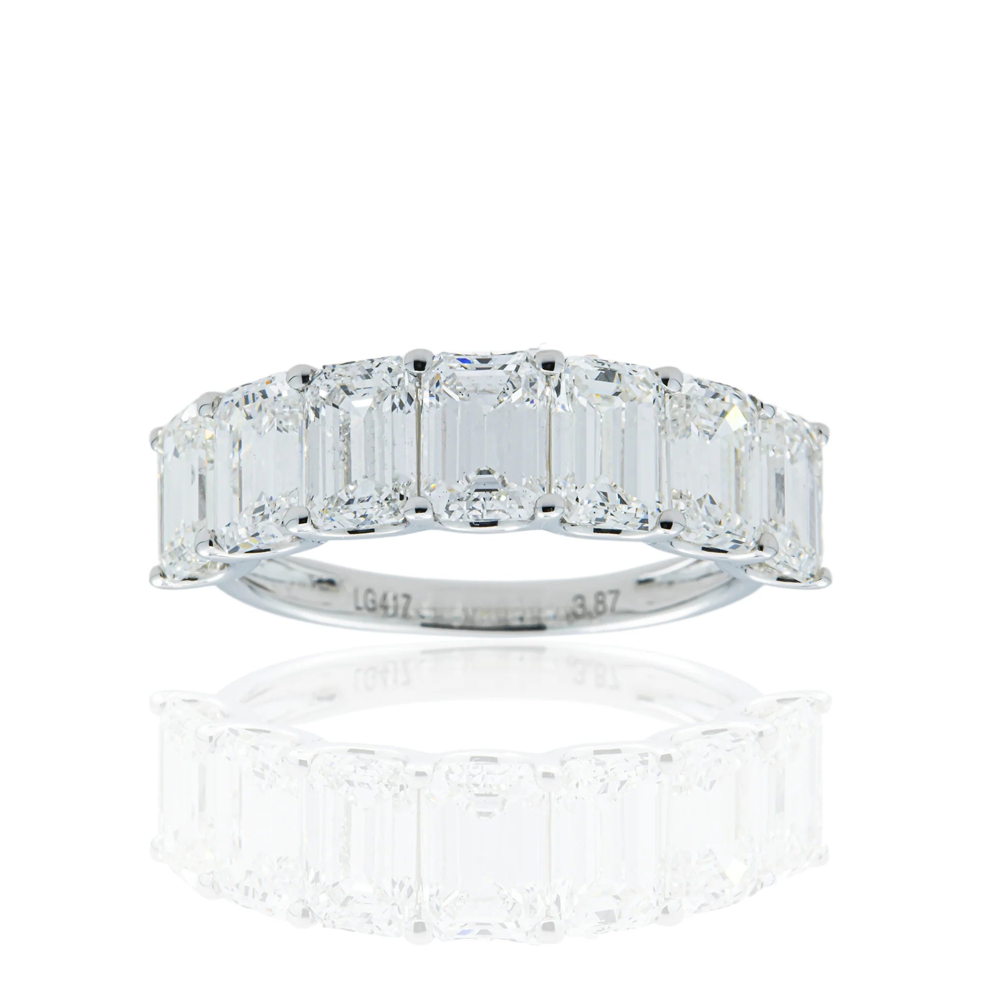 White Gold Emerald Cut Diamond Half Eternity Ring 3.87ct