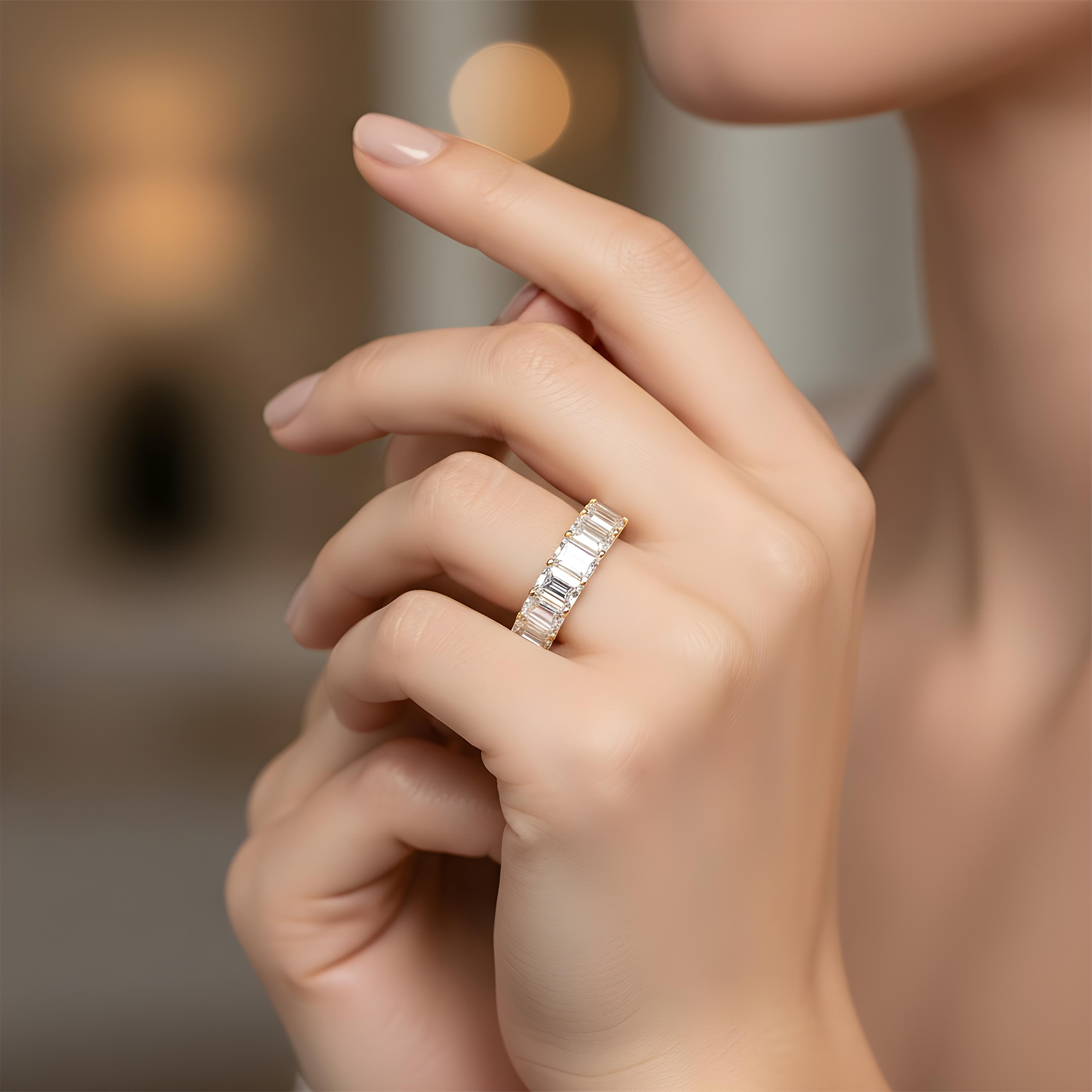 White Gold Emerald Cut Diamond Half Eternity Ring 3.87ct