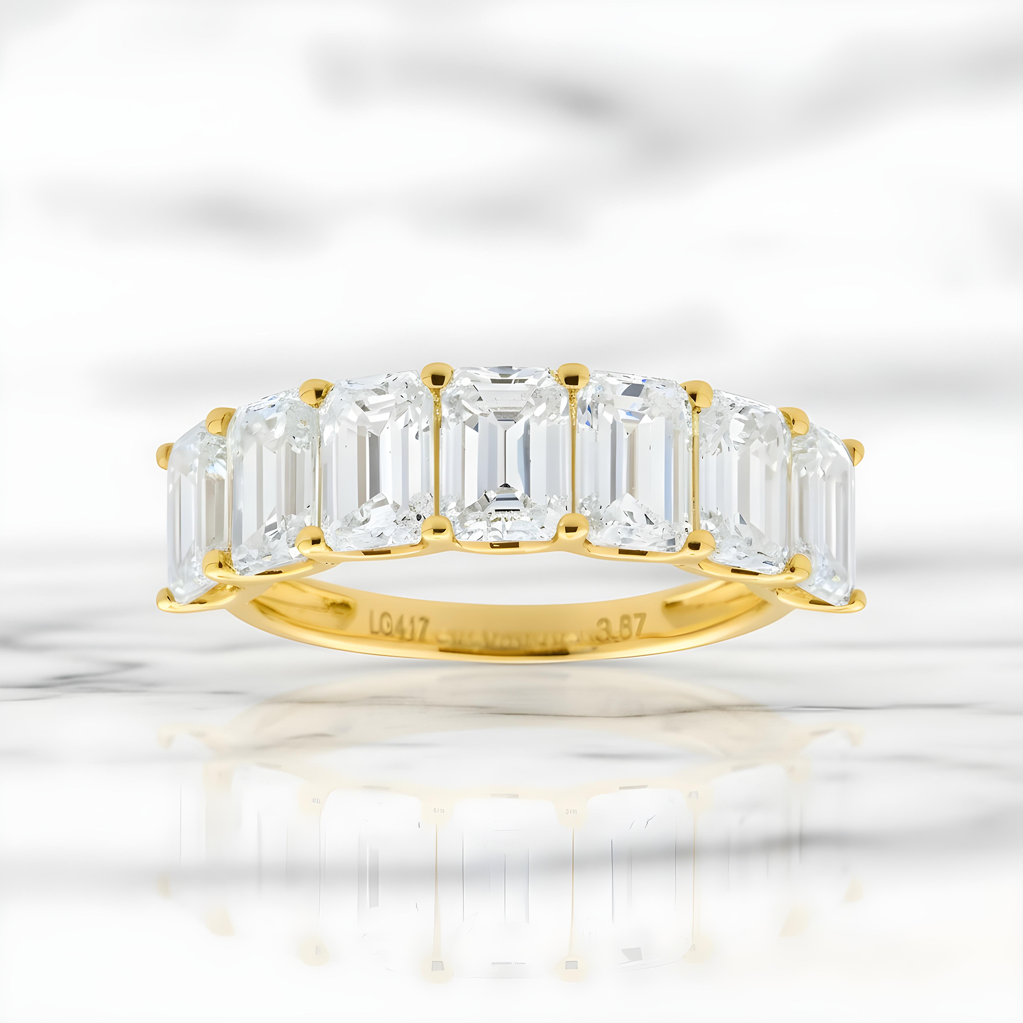 White Gold Emerald Cut Diamond Half Eternity Ring 3.87ct