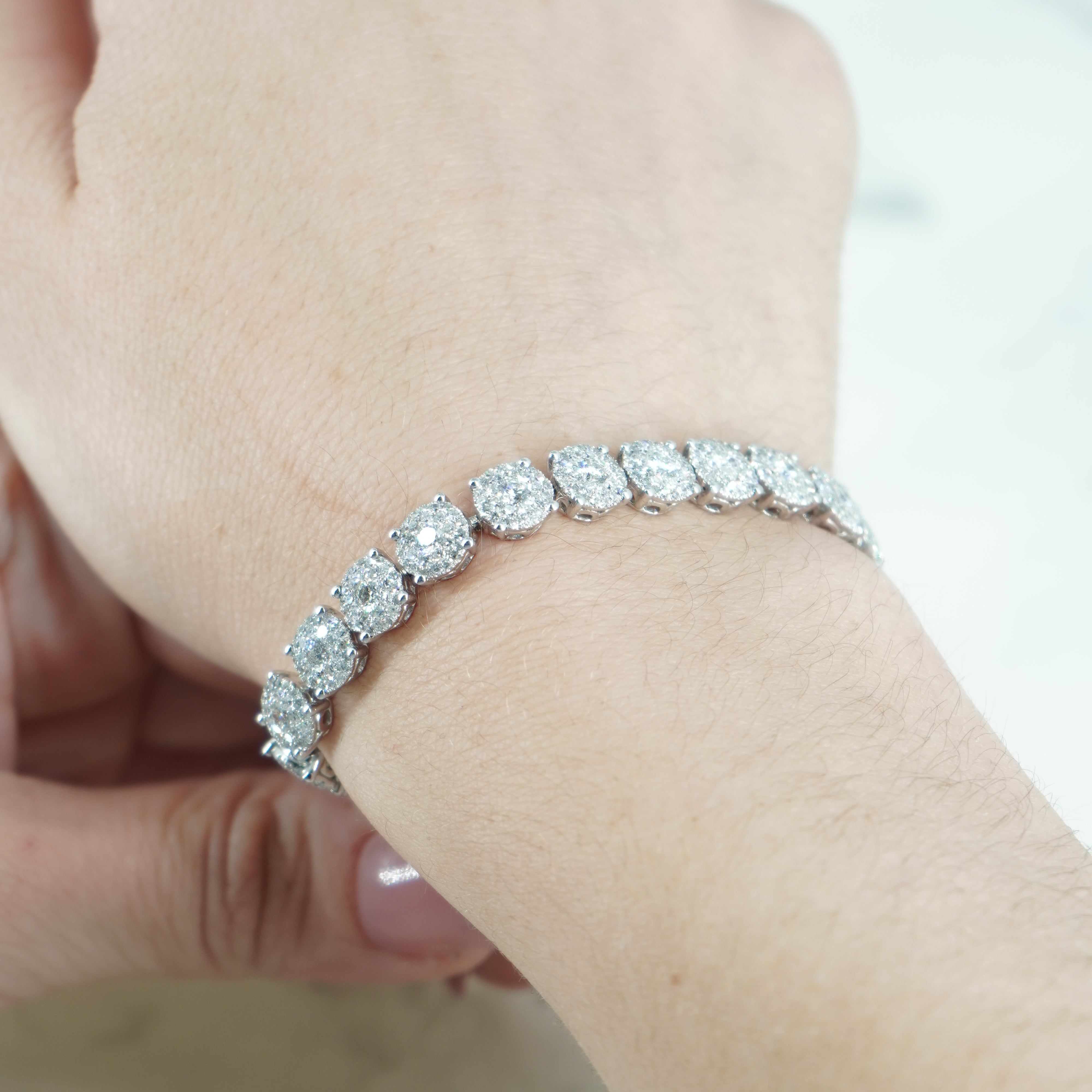 14K White Gold Round Cluster Diamond Bracelet 6.50Ct Bracelets