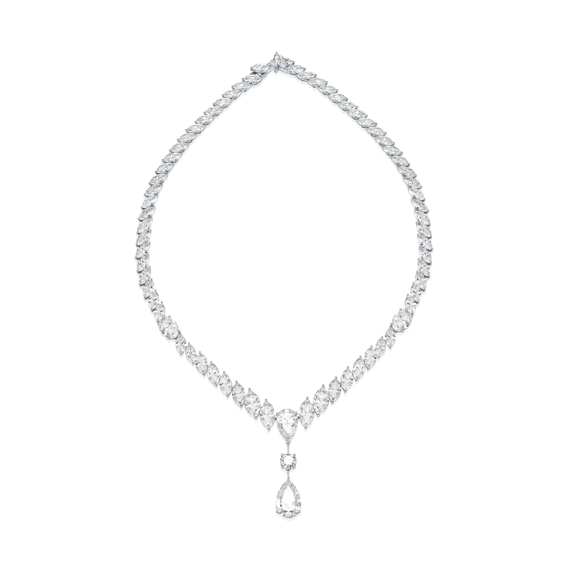 18K White Gold Marquise Cut Diamond Drop Necklace 54.01Ct Necklace