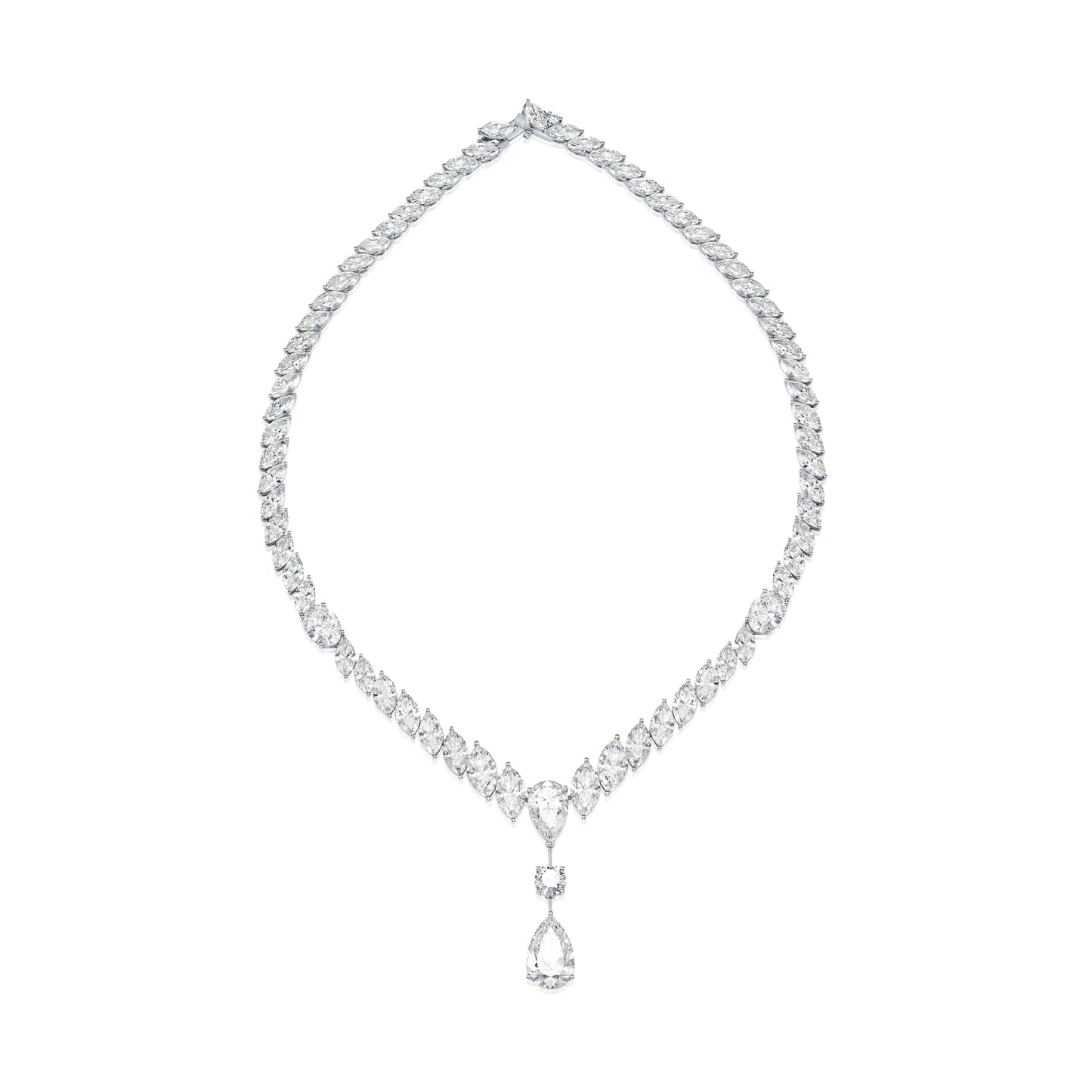 18K White Gold Marquise Cut Diamond Drop Necklace 54.01ct