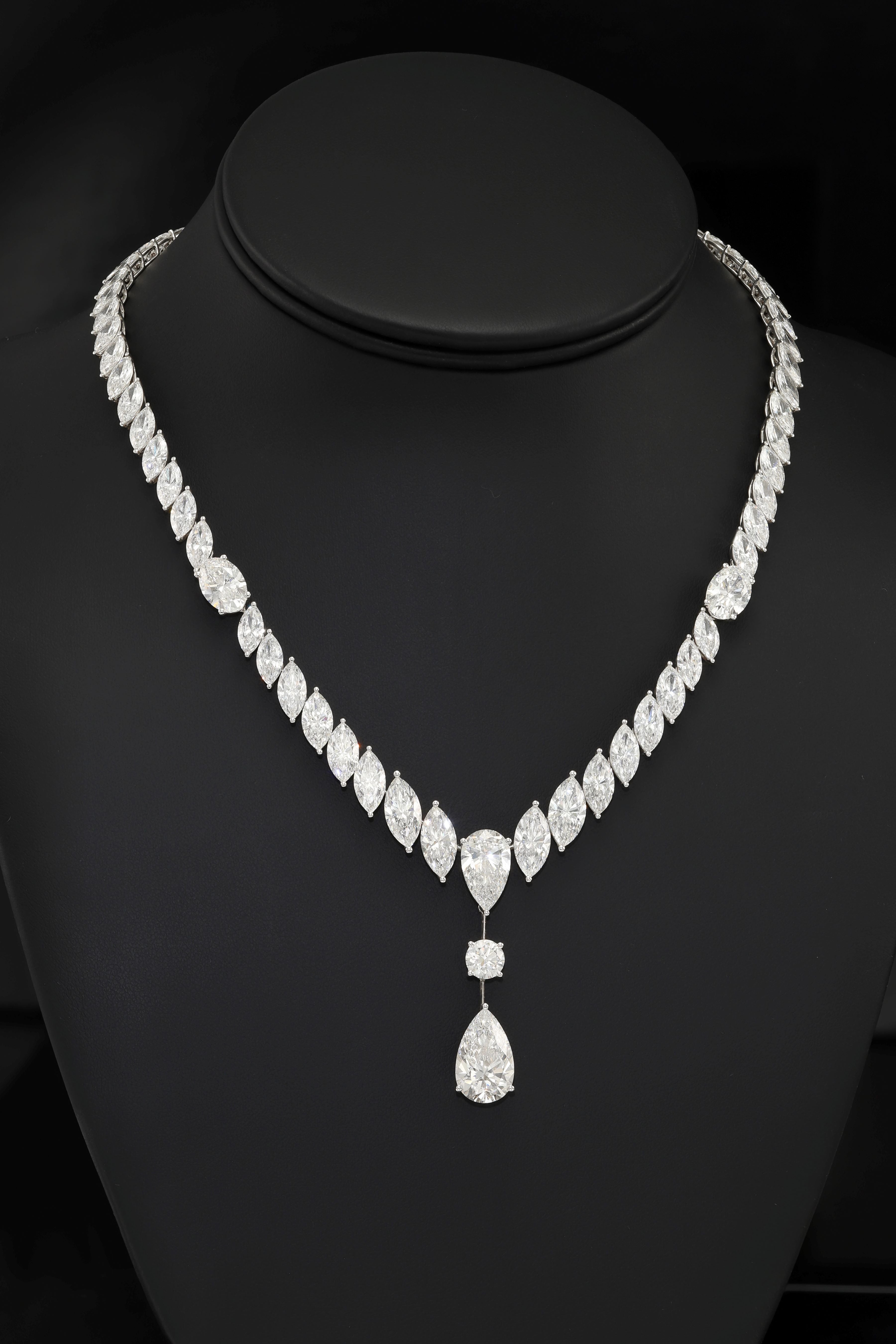 18K White Gold Marquise Cut Diamond Drop Necklace 54.01Ct Necklace