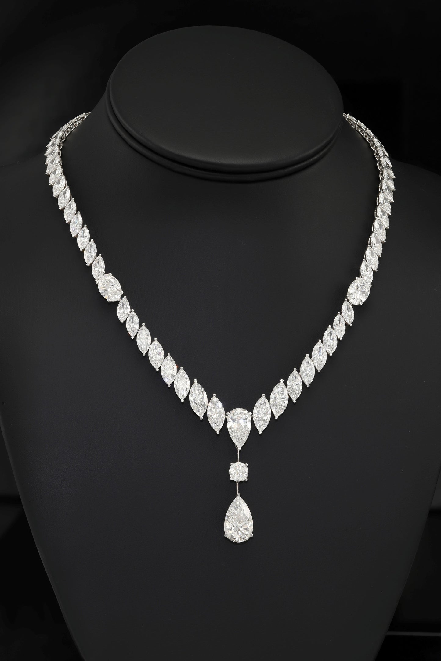 18K White Gold Marquise Cut Diamond Drop Necklace 54.01ct