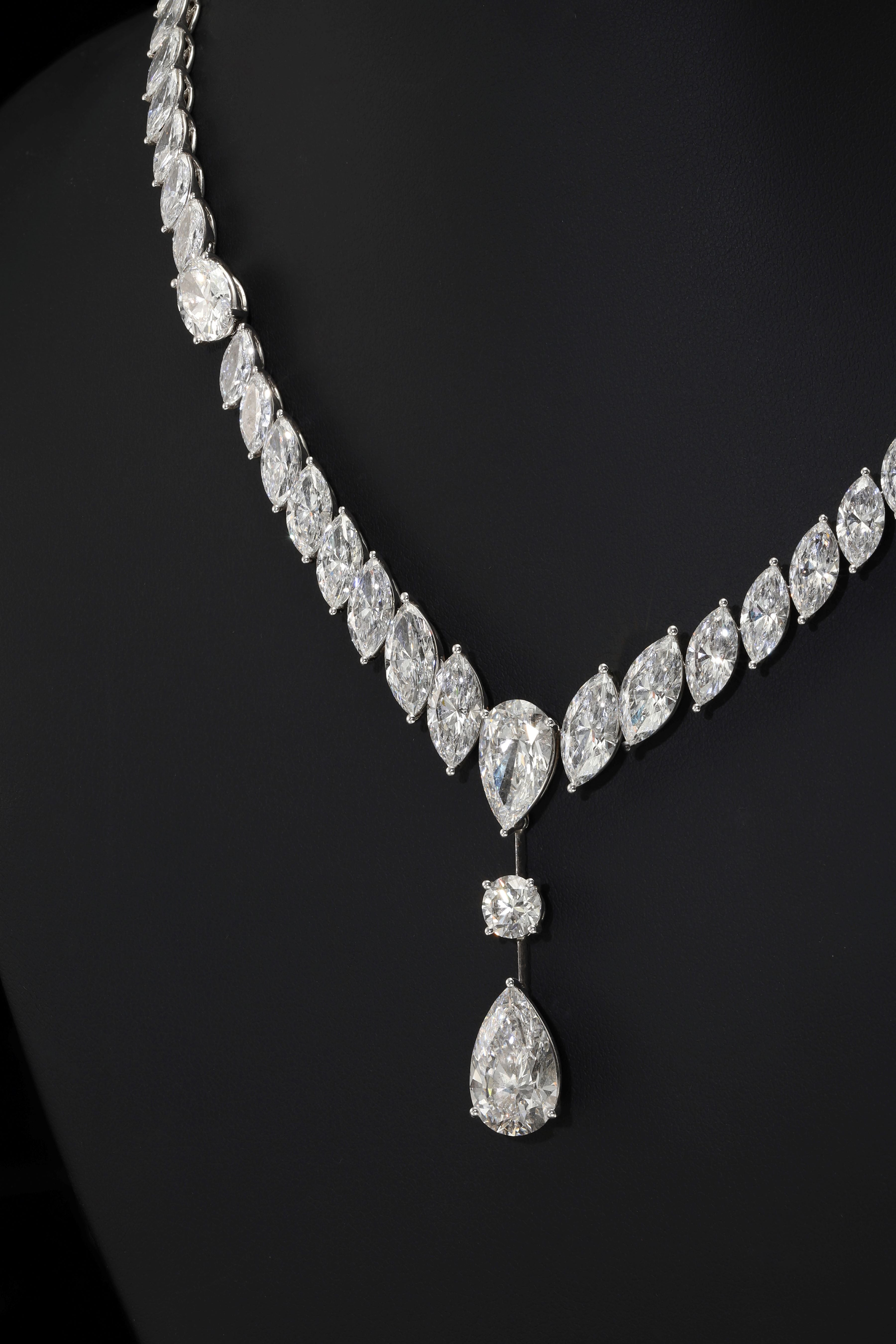 18K White Gold Marquise Cut Diamond Drop Necklace 54.01Ct Necklace