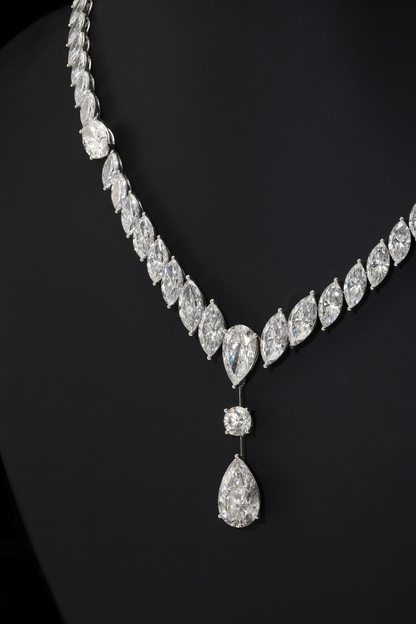 18K White Gold Marquise Cut Diamond Drop Necklace 54.01ct