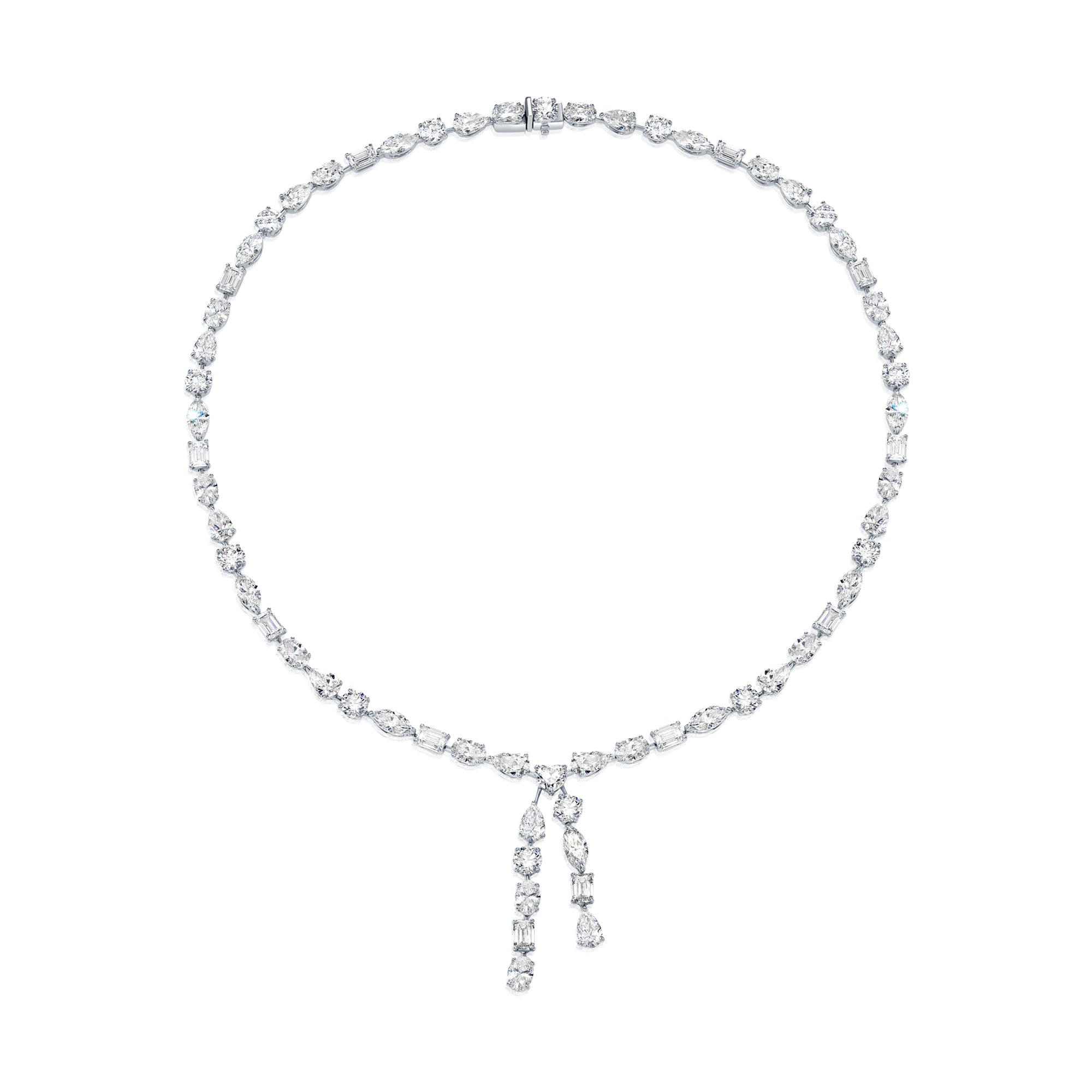 18K White Gold Combination Cut Diamond Drop Necklace 34.47Ct Necklace