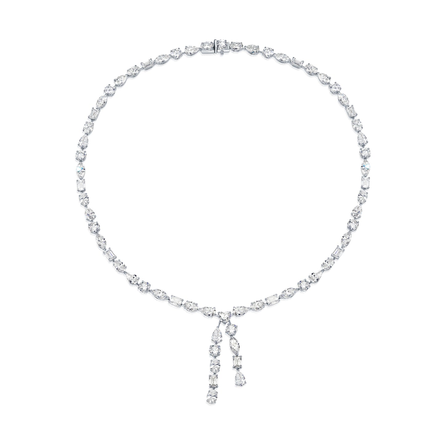 18K White Gold Combination Cut Diamond Drop Necklace 34.47ct