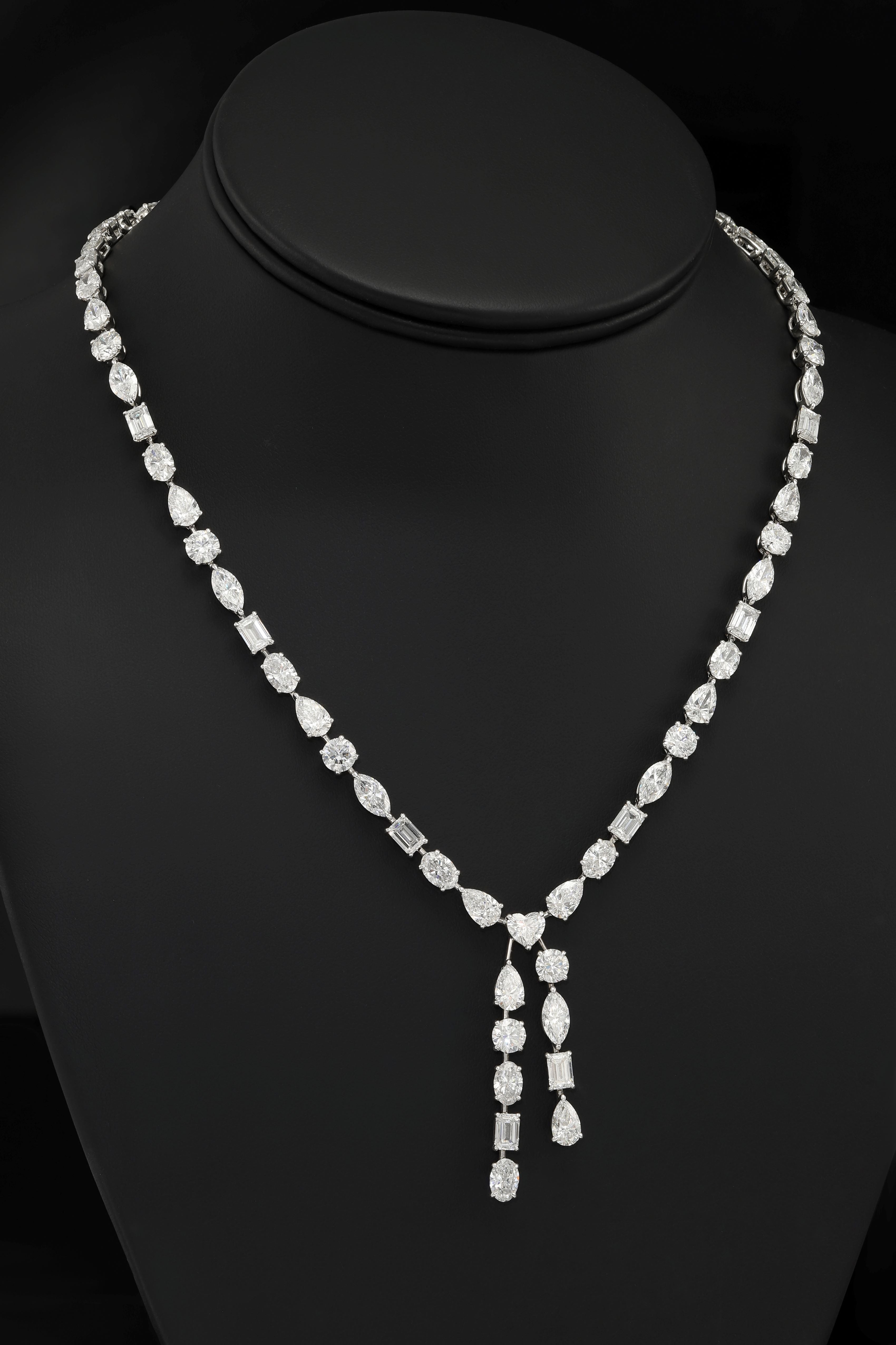 18K White Gold Combination Cut Diamond Drop Necklace 34.47Ct Necklace