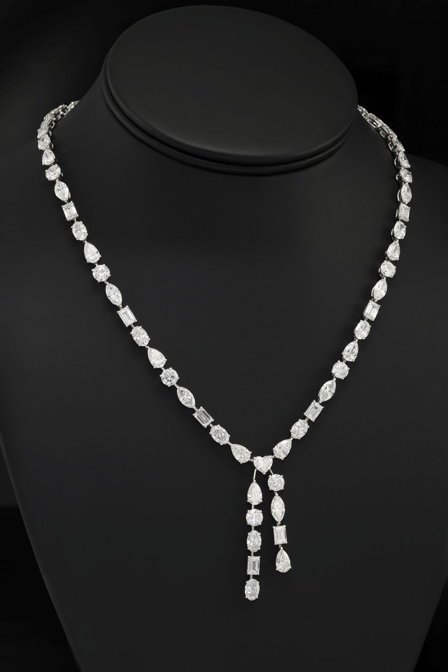 18K White Gold Combination Cut Diamond Drop Necklace 34.47ct