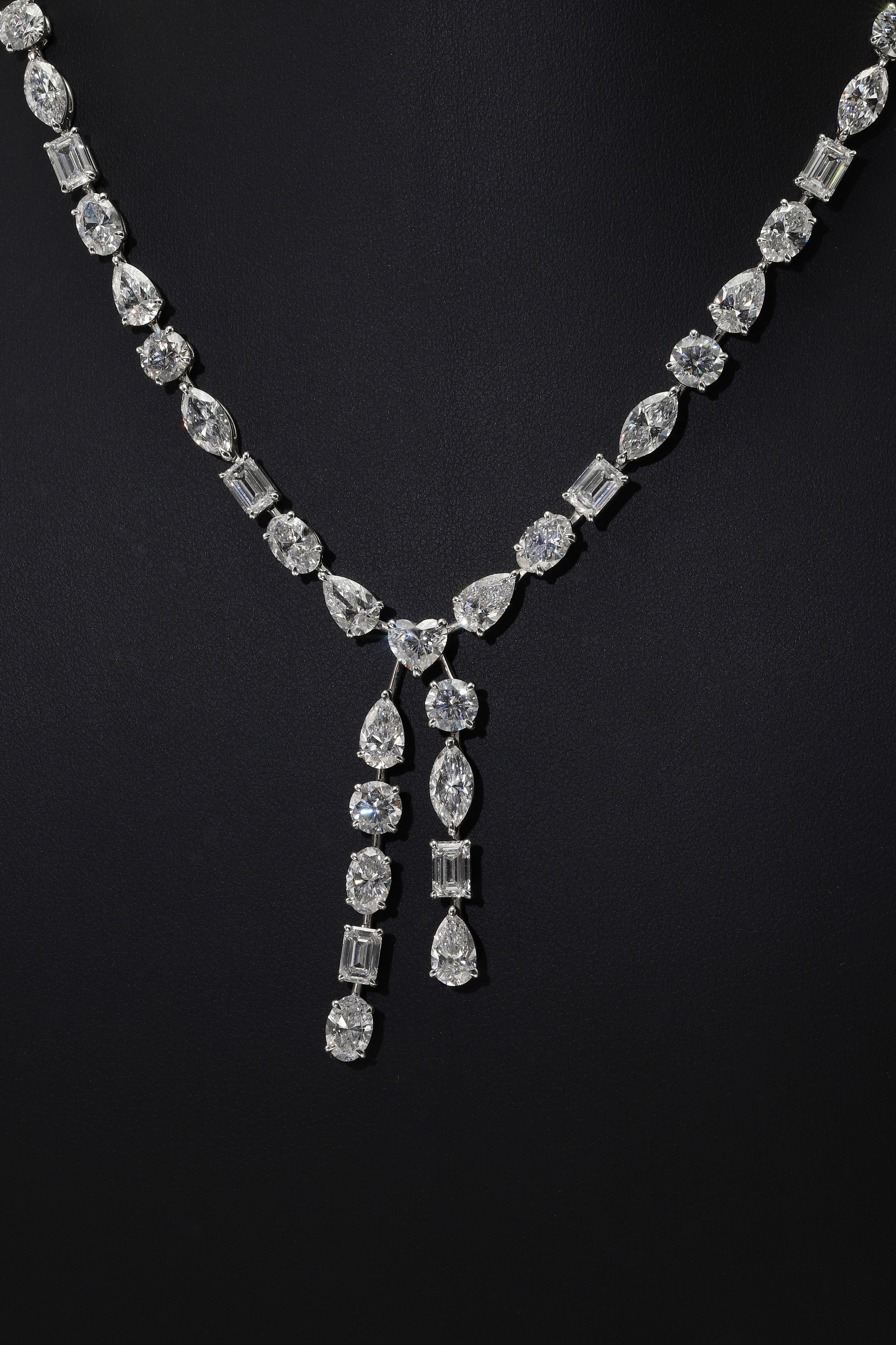 18K White Gold Combination Cut Diamond Drop Necklace 34.47Ct Necklace