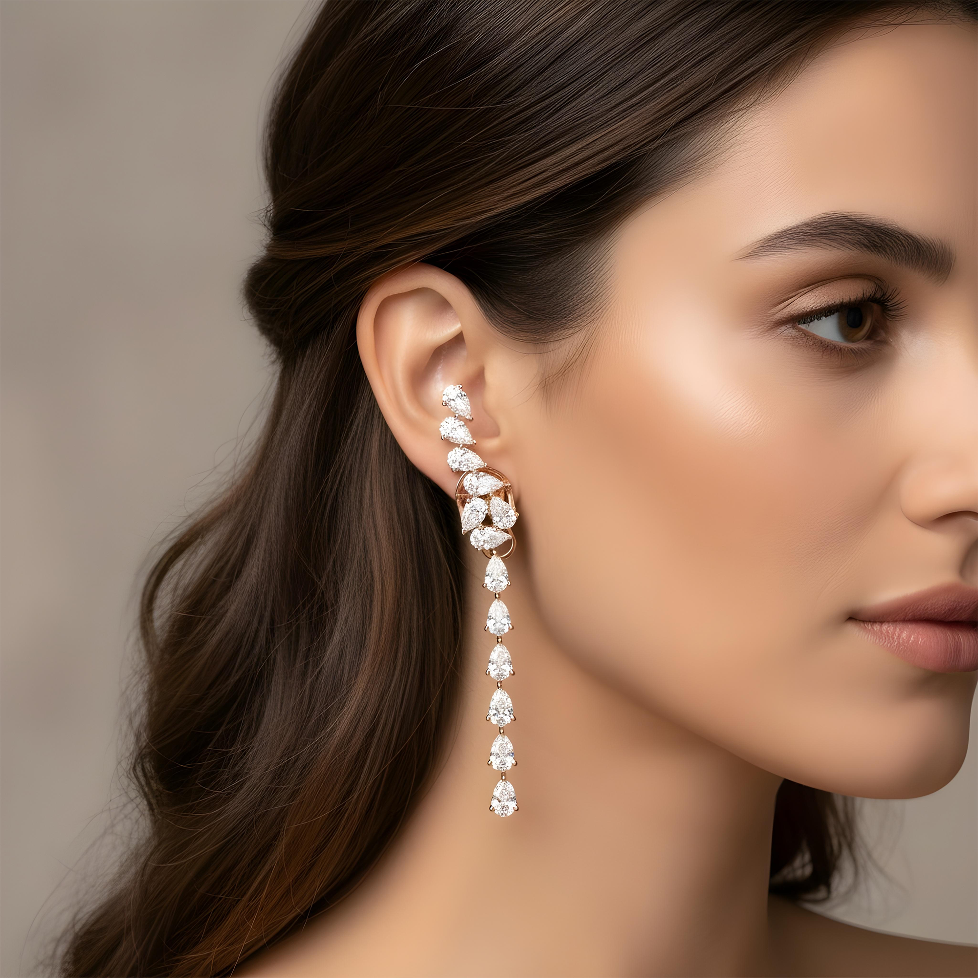 14K Yellow Gold Pear Cut Diamond Drop Earrings 8.27ct