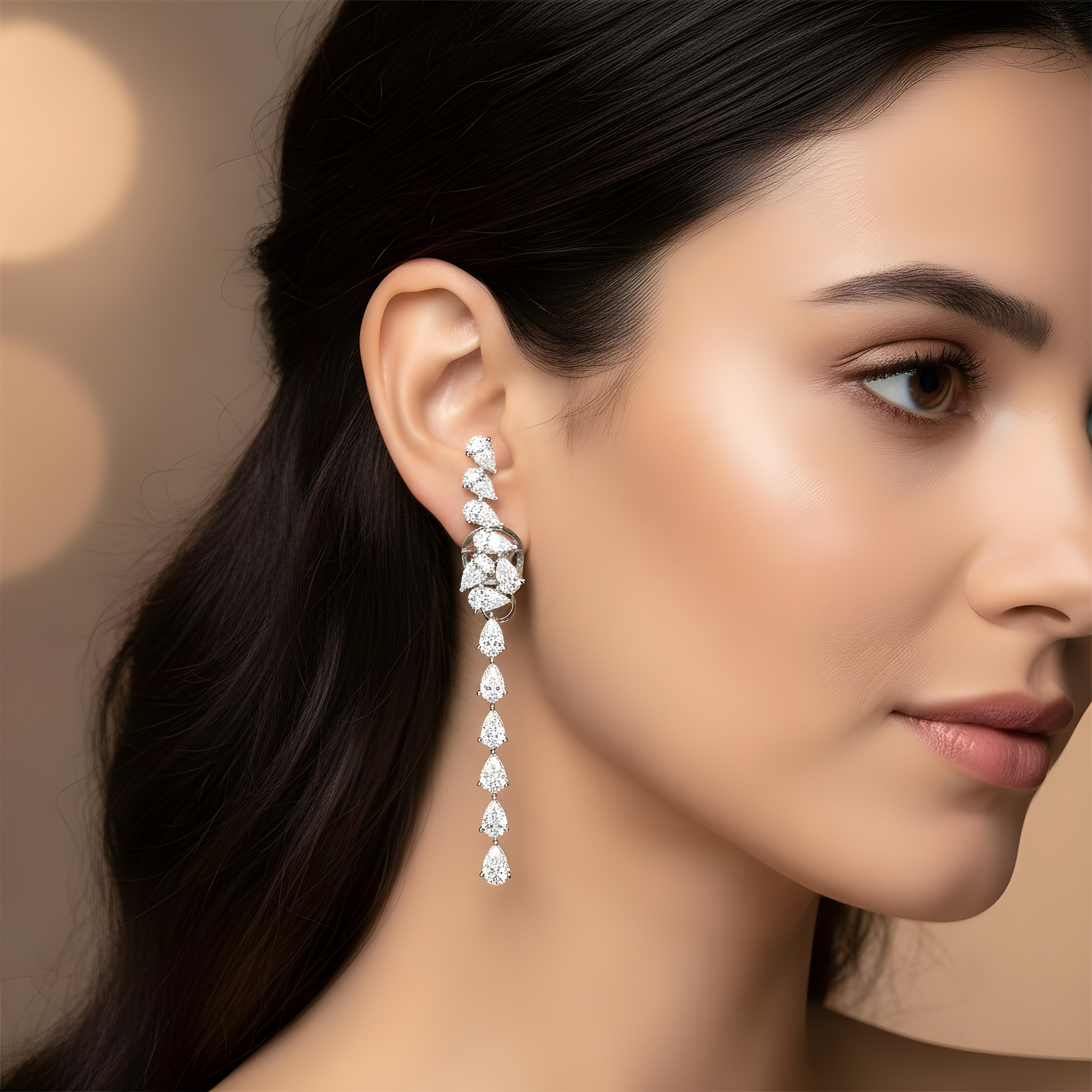 14K Yellow Gold Pear Cut Diamond Drop Earrings 8.27ct