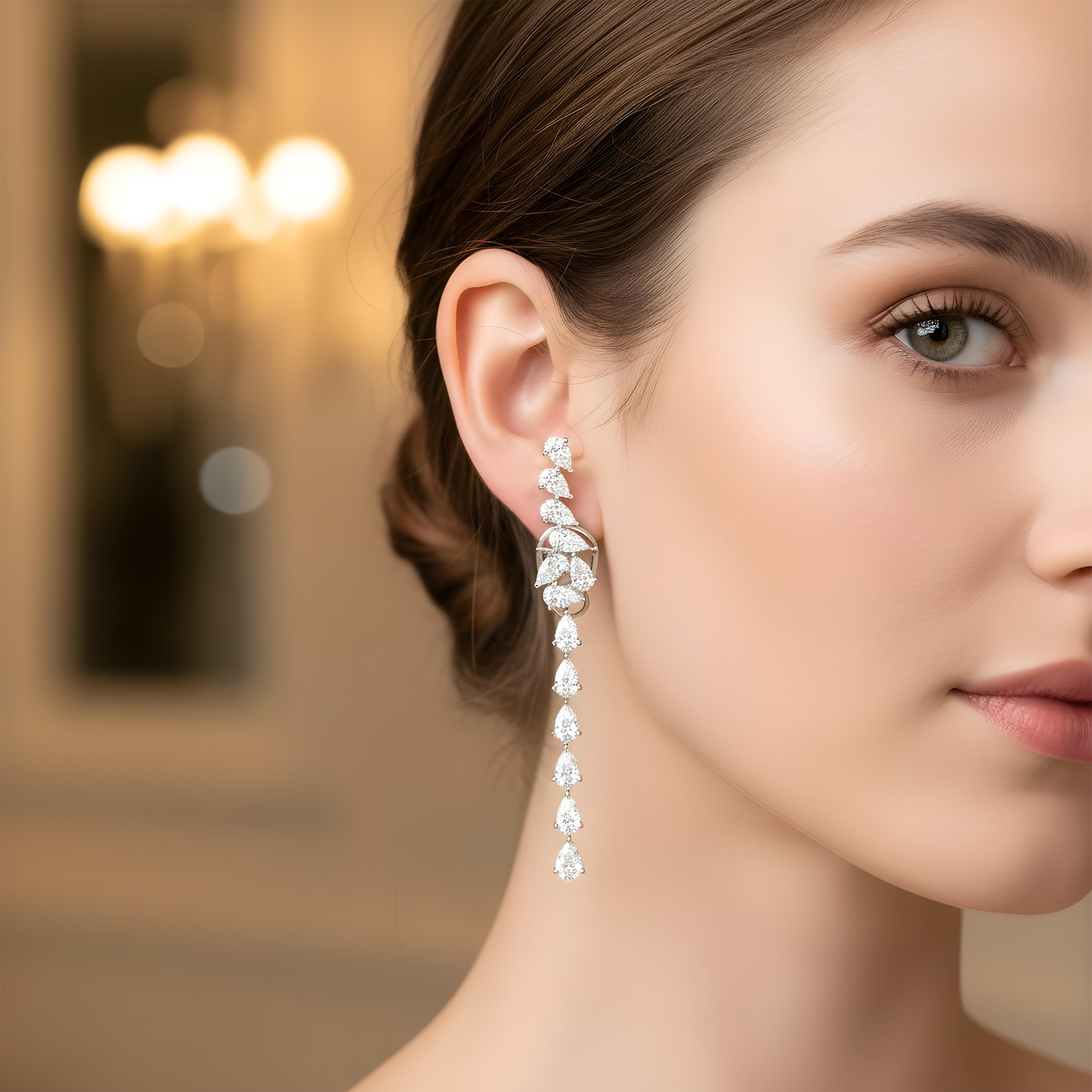 14K Yellow Gold Pear Cut Diamond Drop Earrings 8.27ct