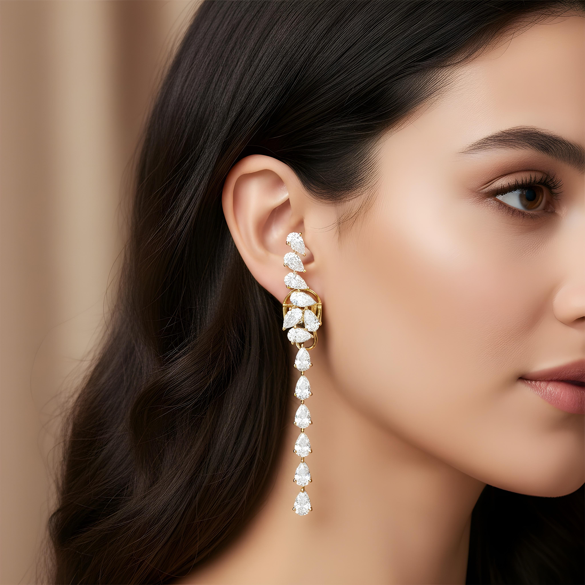 14K Yellow Gold Pear Cut Diamond Drop Earrings 8.27ct