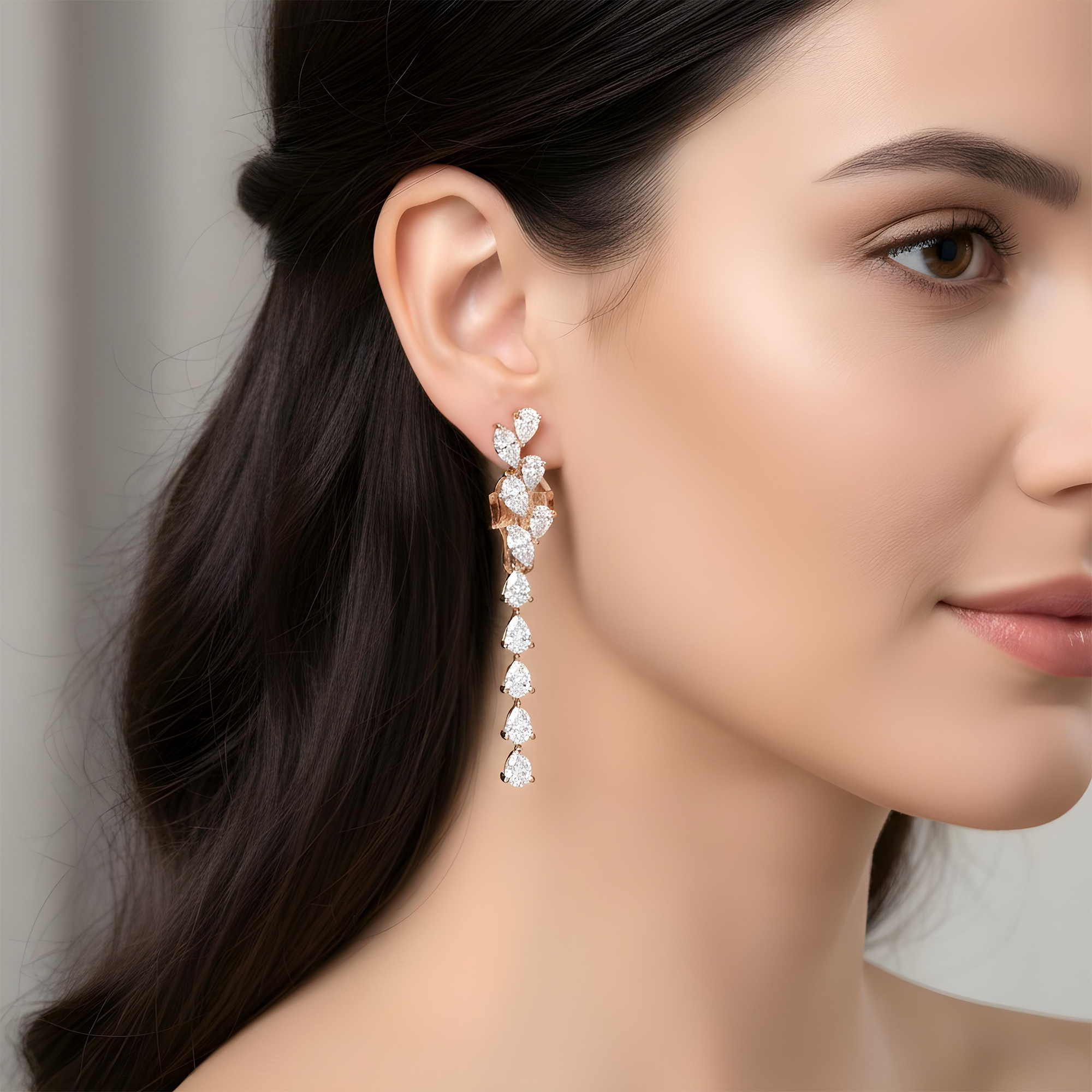 14K White Gold Marquise & Pear Diamond Drop Earrings 5.75ctw