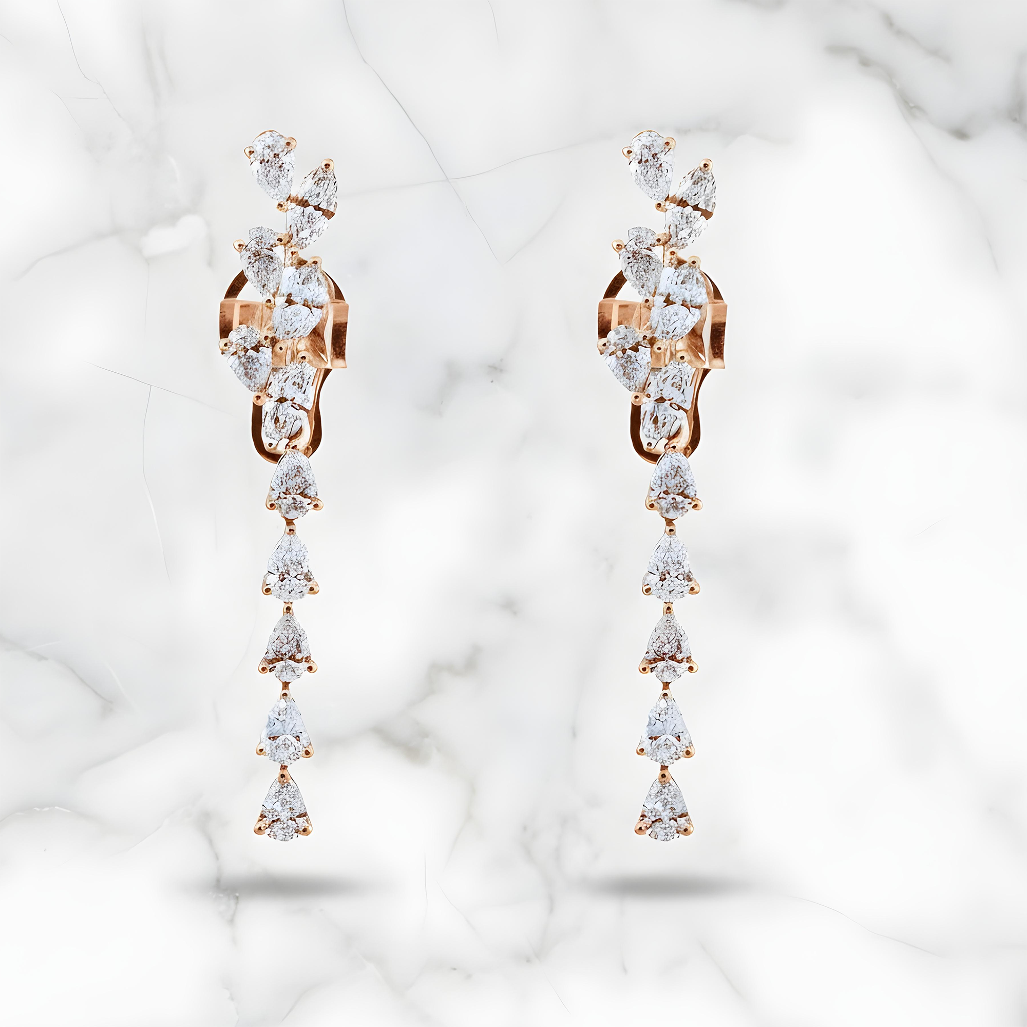 14K White Gold Marquise & Pear Diamond Drop Earrings 5.75ctw