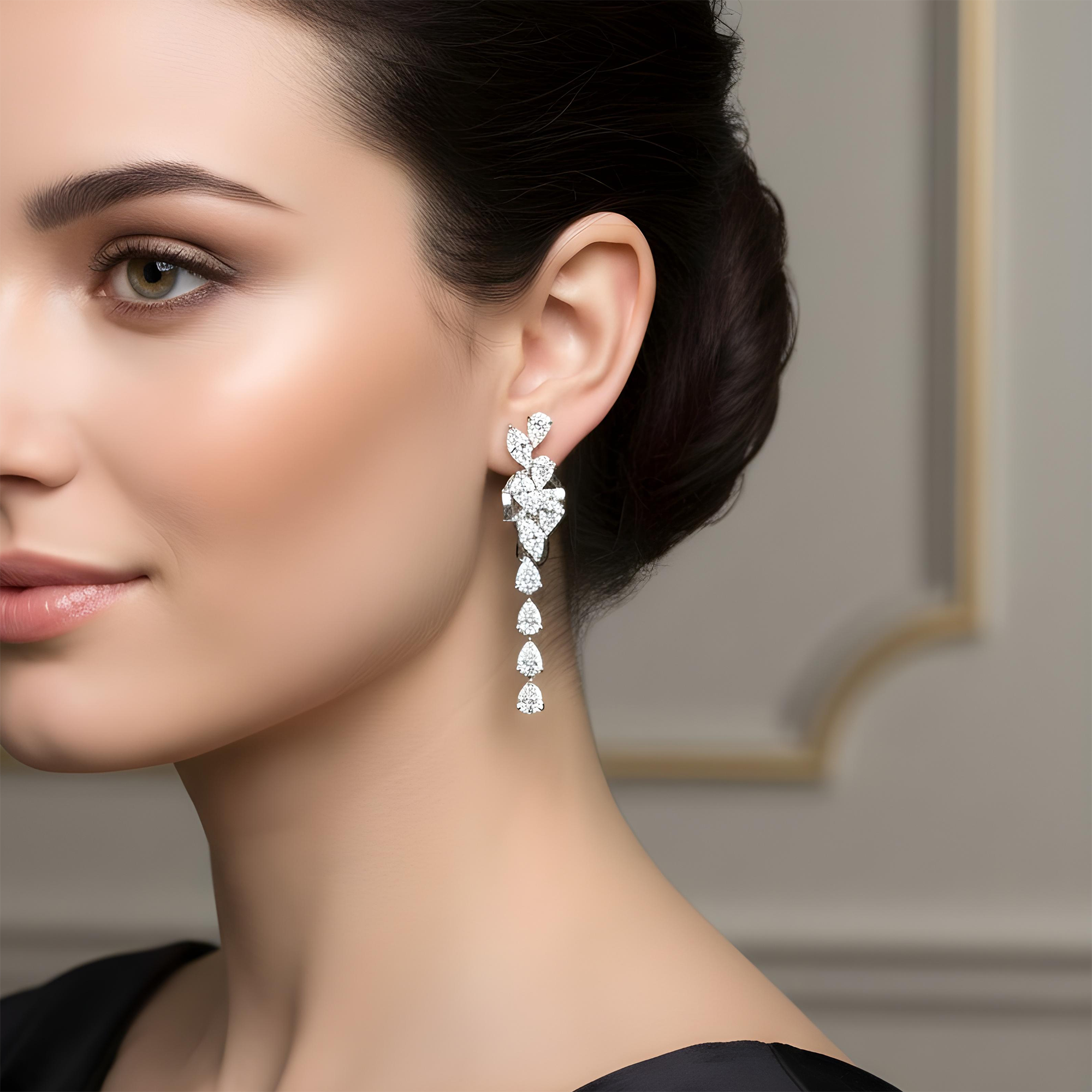 14K White Gold Marquise & Pear Diamond Drop Earrings 5.75ctw