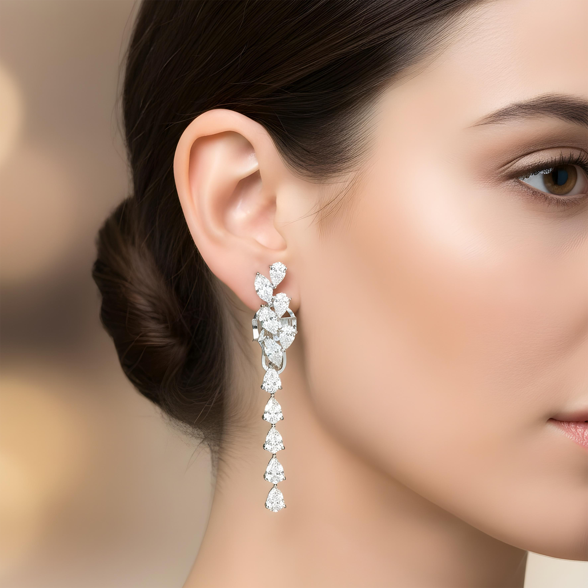 14K White Gold Marquise & Pear Diamond Drop Earrings 5.75ctw