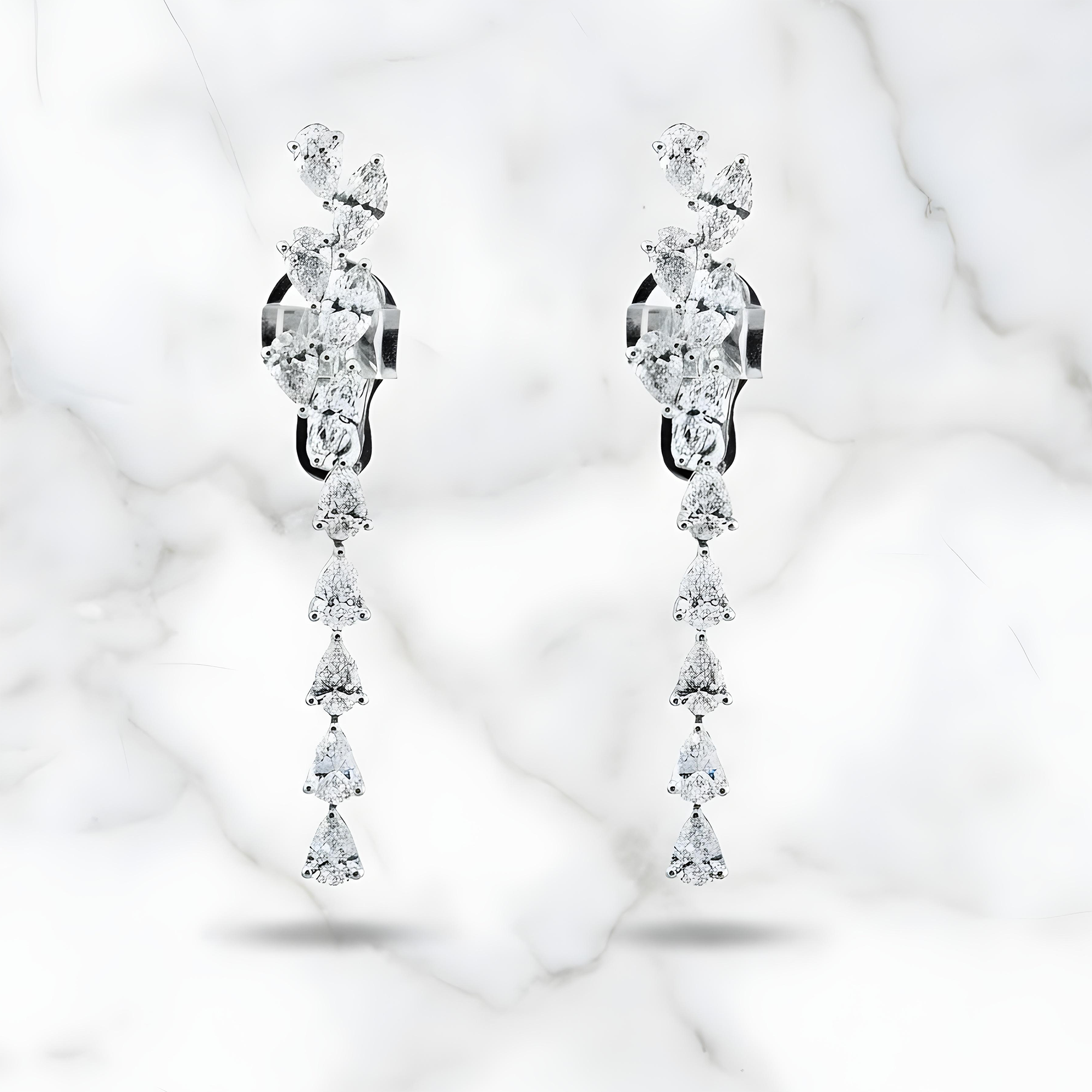 14K White Gold Marquise & Pear Diamond Drop Earrings 5.75ctw