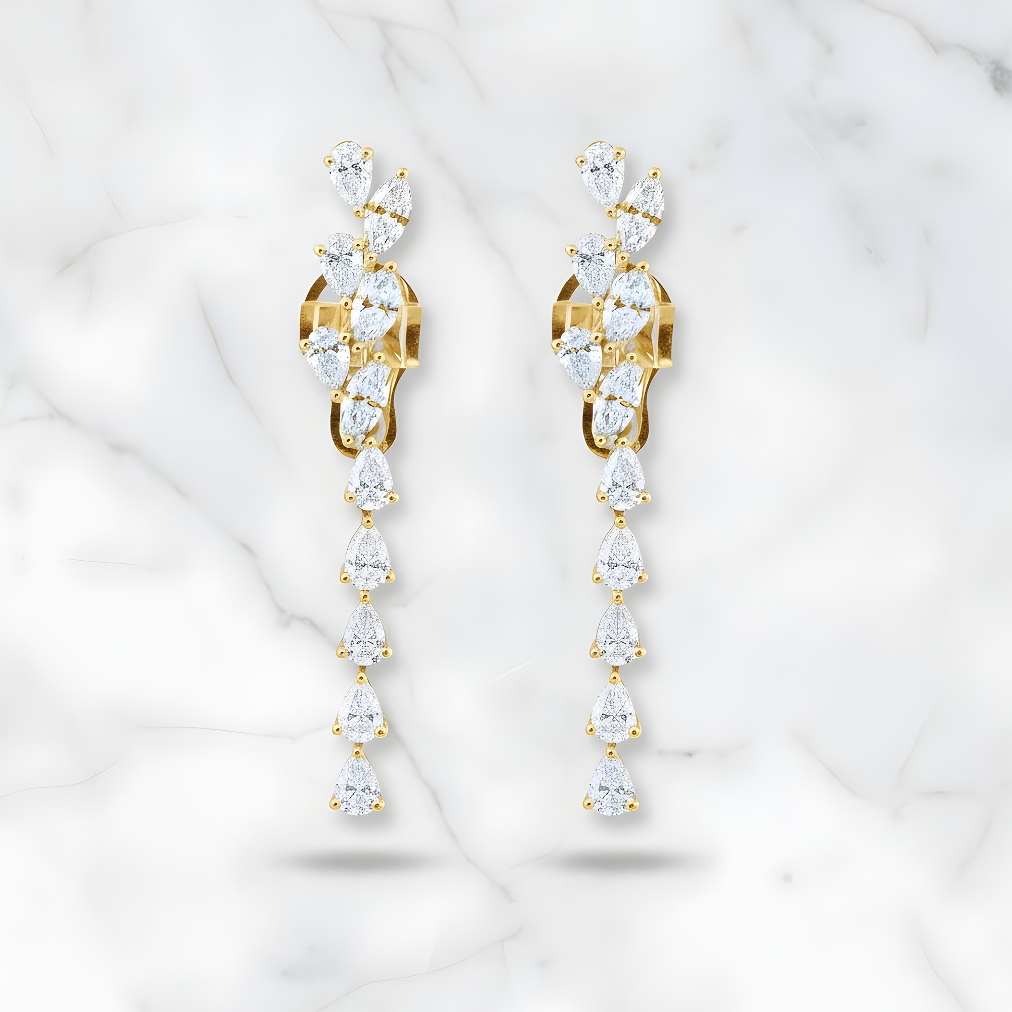 14K White Gold Marquise & Pear Diamond Drop Earrings 5.75ctw